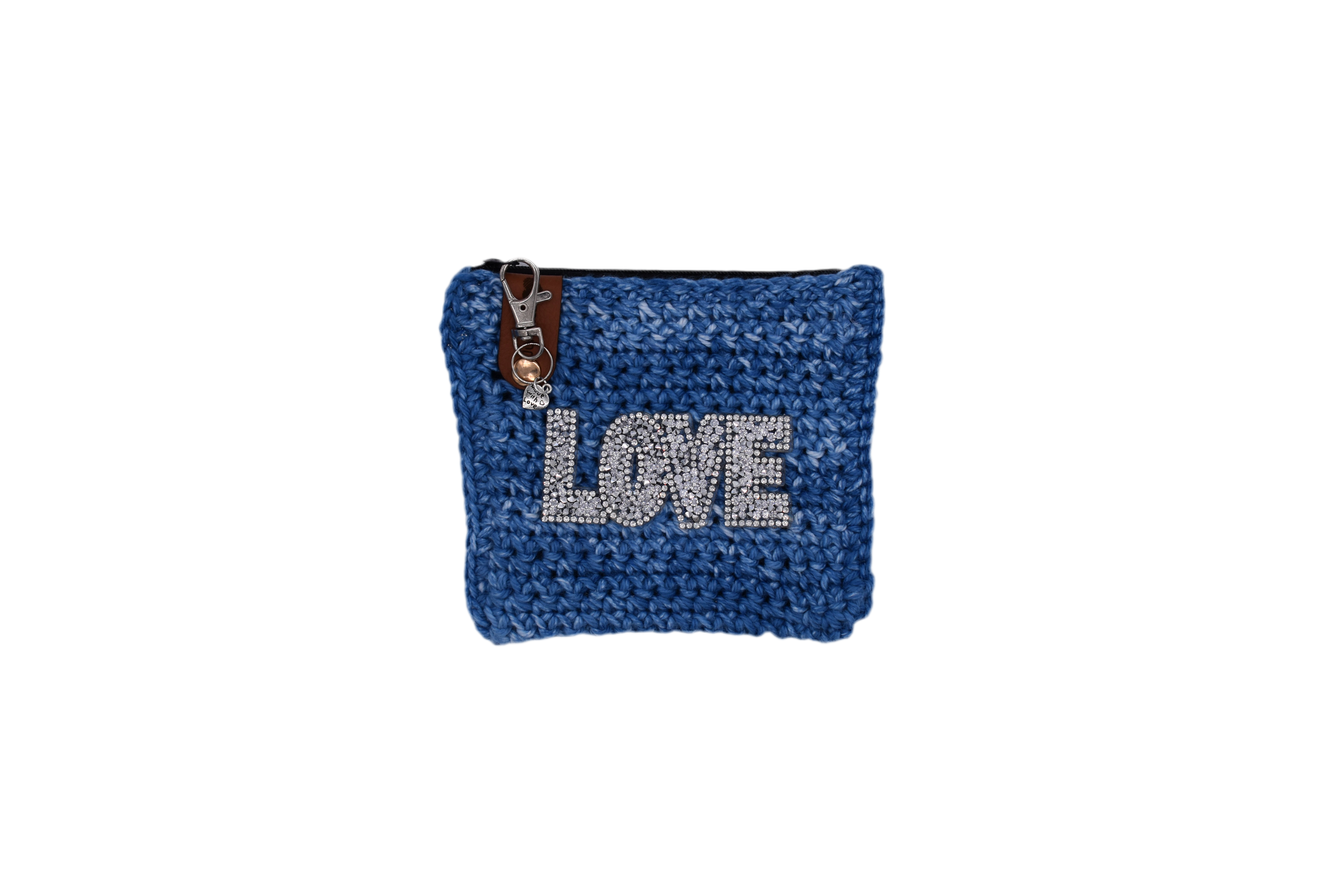 Jumieez Handcrafted Crochet Pouch – Special Edition Small Blue with Love Patch