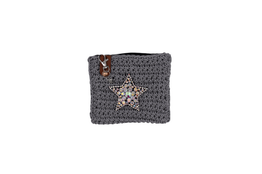 Jumieez Handcrafted Crochet Pouch – Special Edition Small Grey with Star Patch