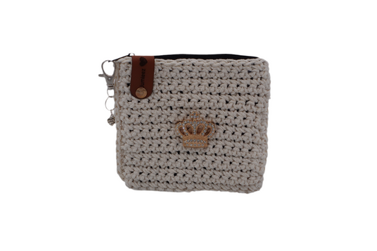 Jumieez Handcrafted Crochet Pouch – Special Edition Small Cream with Rhinestone Crown Patch