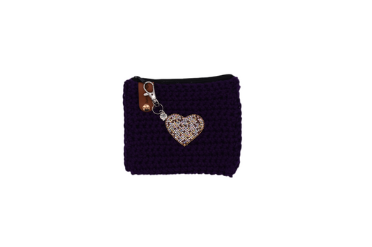 Jumieez Handcrafted Crochet Pouch – Special Edition Small Purple with Heart Patch