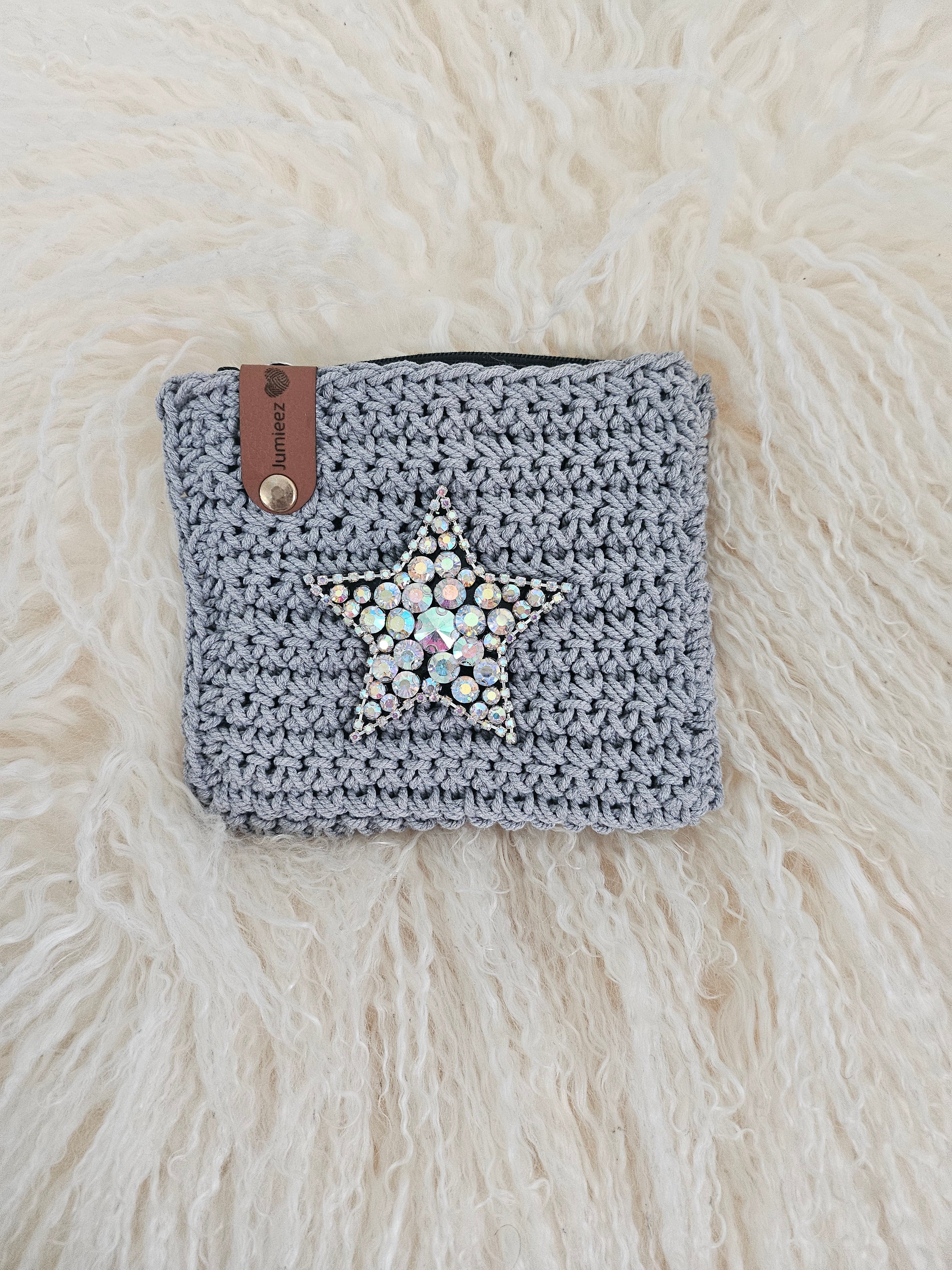 Jumieez Handcrafted Crochet Pouch – Special Edition Small Grey with Star Patch