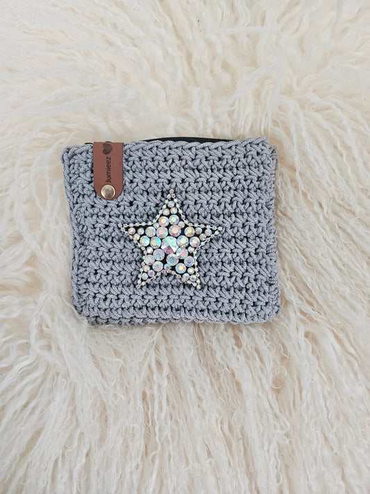 Jumieez Handcrafted Crochet Pouch – Special Edition Small Grey with Star Patch