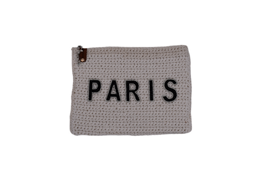 Jumieez Handcrafted Crochet Pouch – Special Edition Large Ivory with Paris Patch