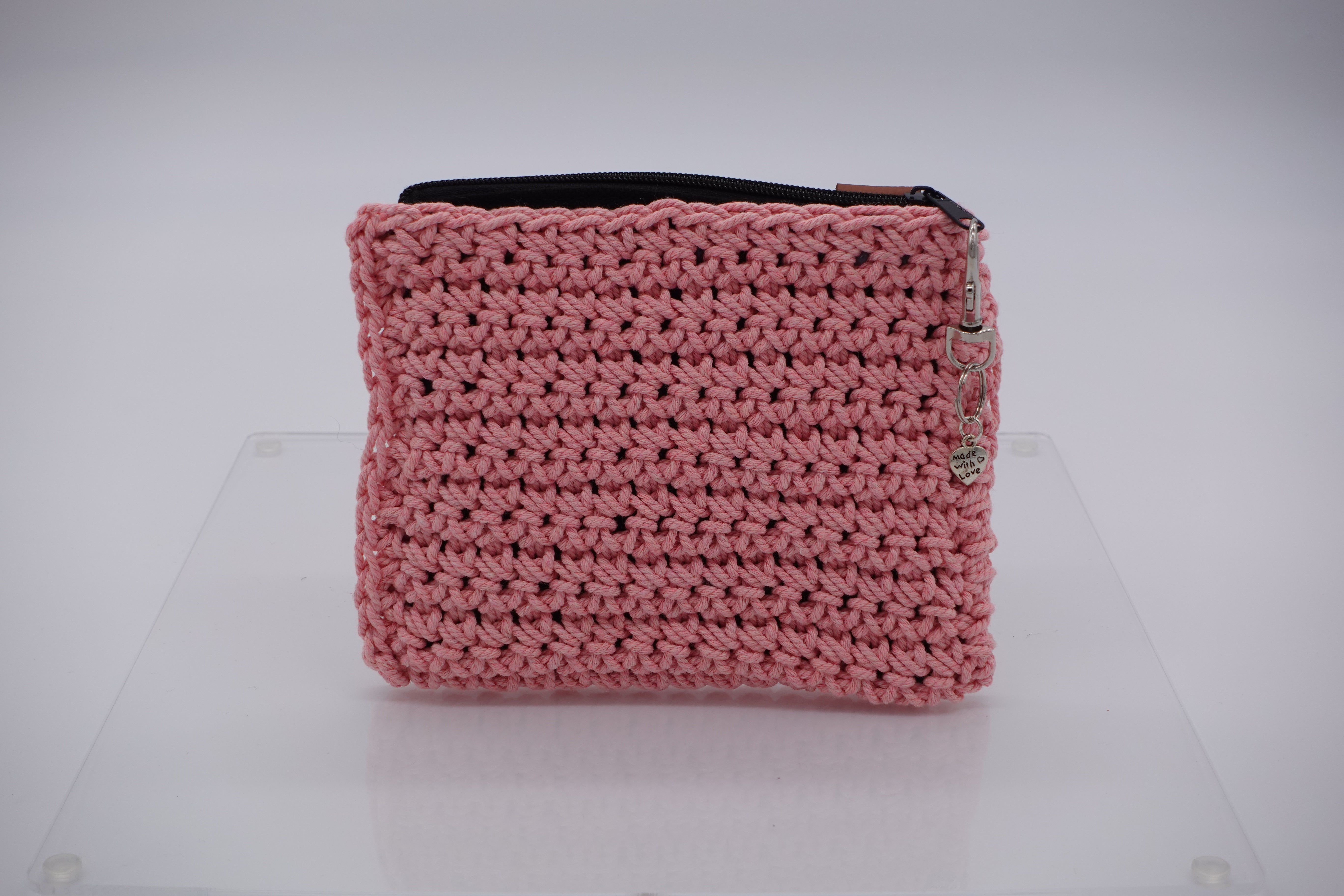 Jumieez Handcrafted Crochet Pouch - Small Pink with Sparkly Star Patch