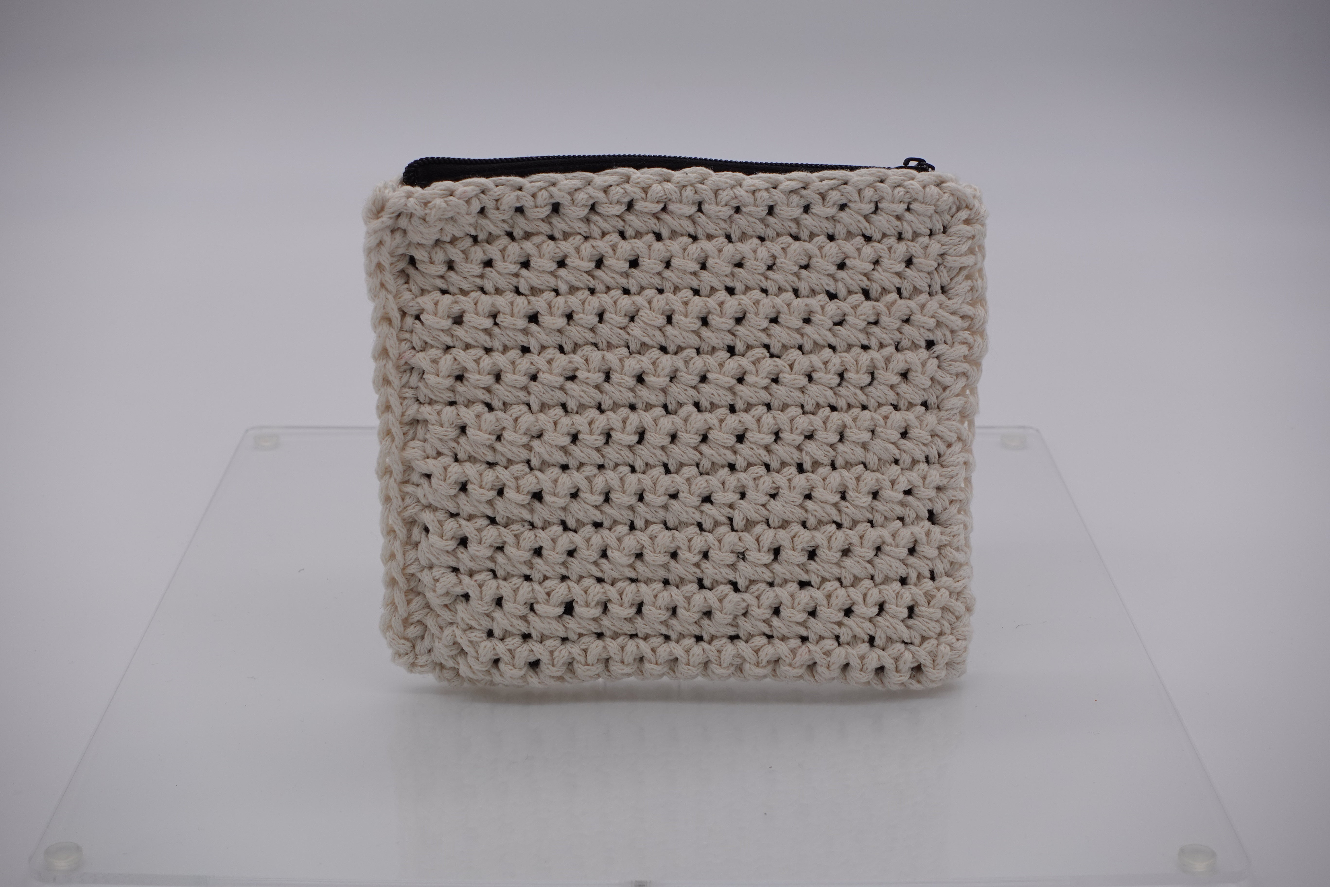 Jumieez Handcrafted Crochet Pouch – Small Beige with Black Smiley Patch