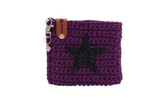 Jumieez Handcrafted Crochet Pouch – Small Deep Purple with Black Star Patch