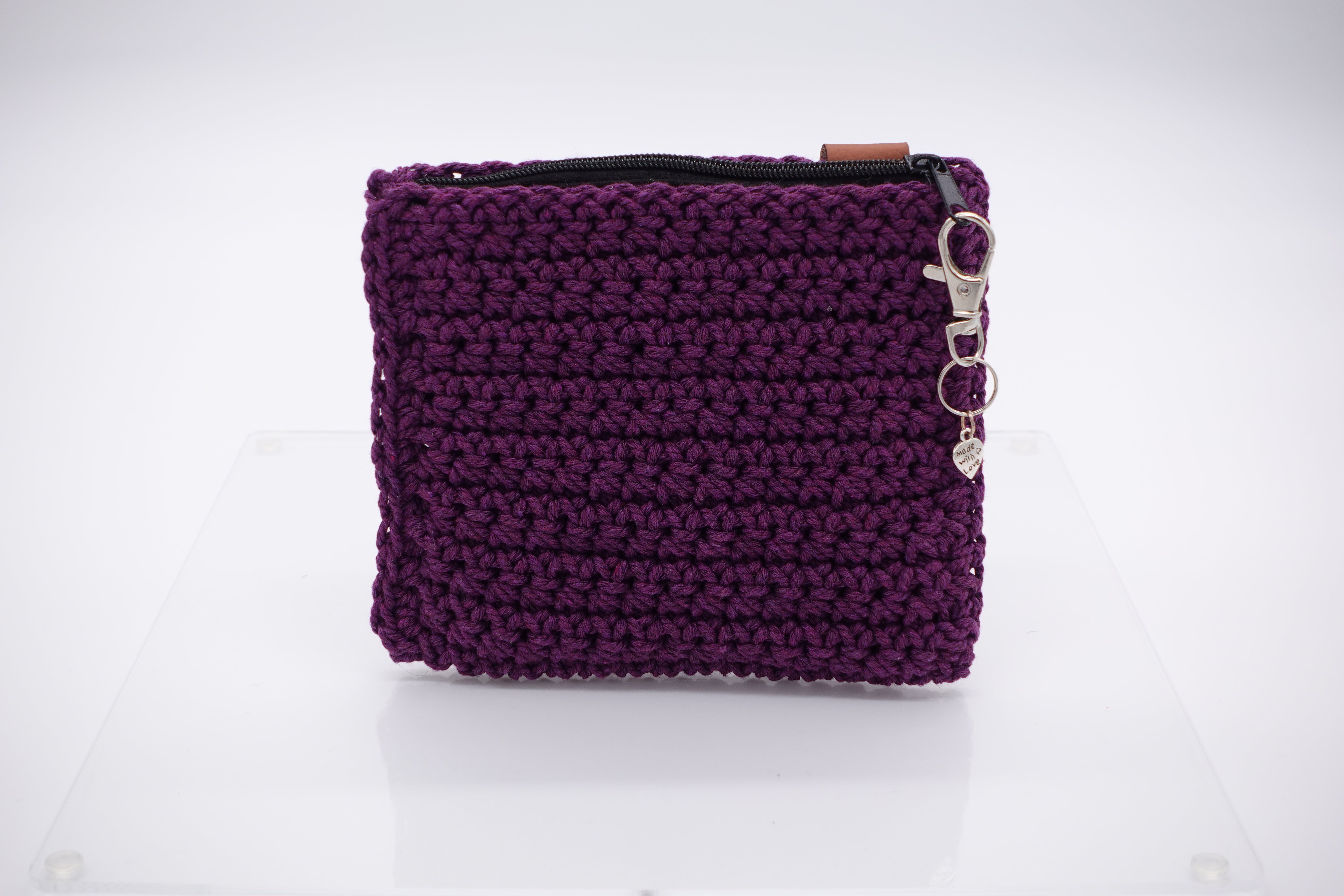 Jumieez Handcrafted Crochet Pouch – Small Deep Purple with Black Star Patch