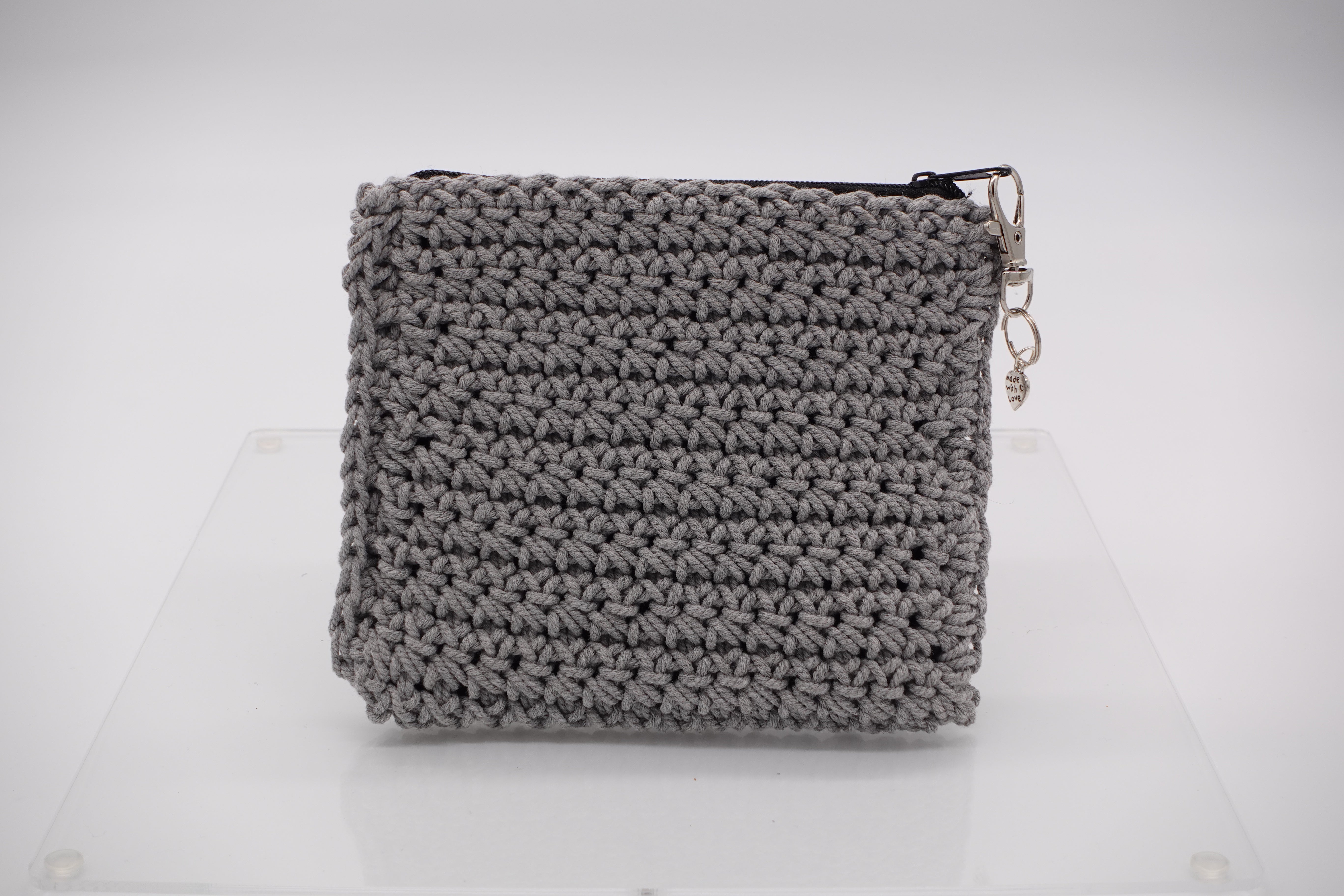 Jumieez Handcrafted Crochet Pouch – Small Gray with Silver Star Patch