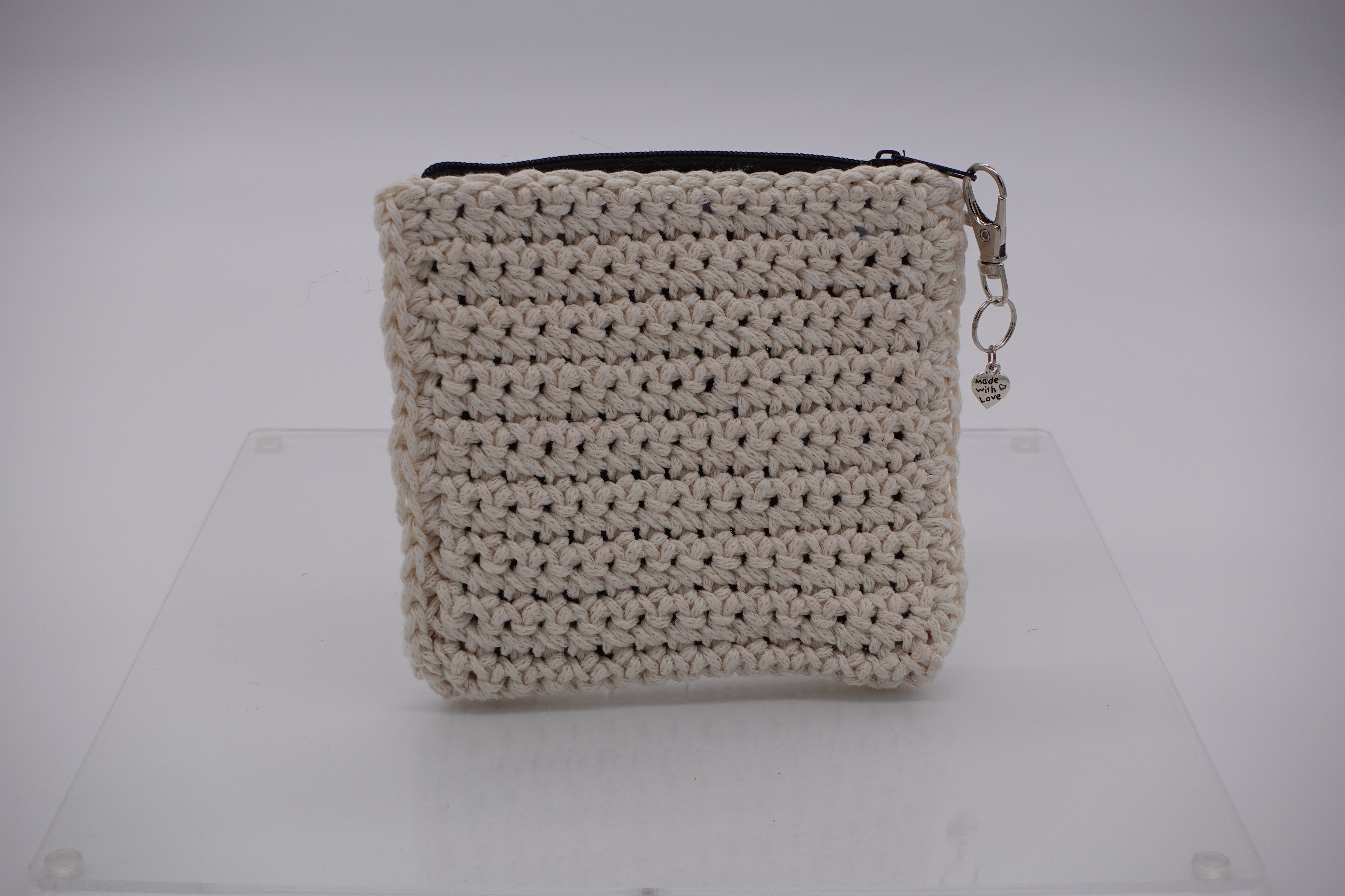 Jumieez Handcrafted Crochet Pouch – Small Beige with Black Star Patch