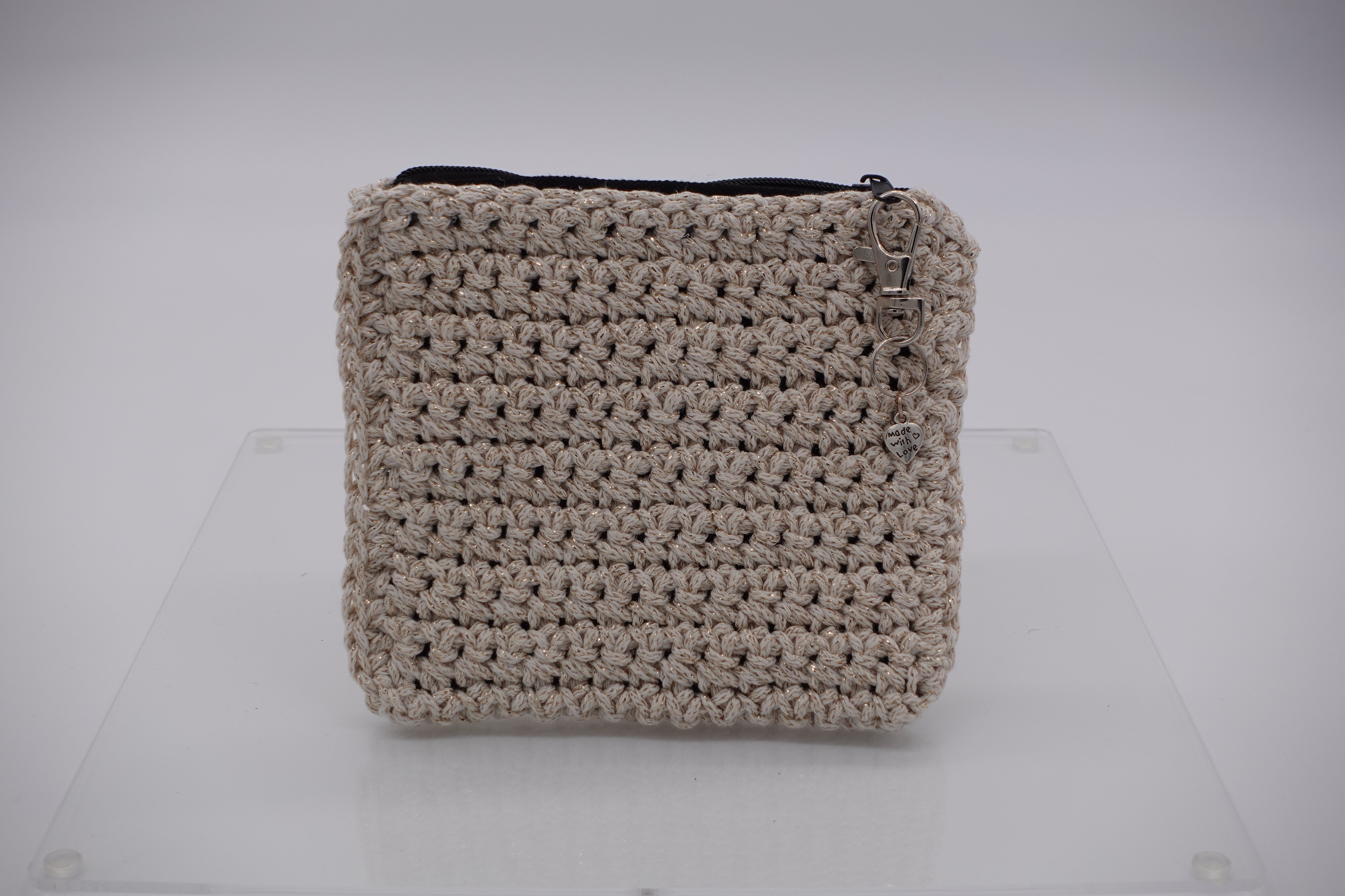 Jumieez Handcrafted Crochet Pouch – Small Beige with Multicolor Star Patch