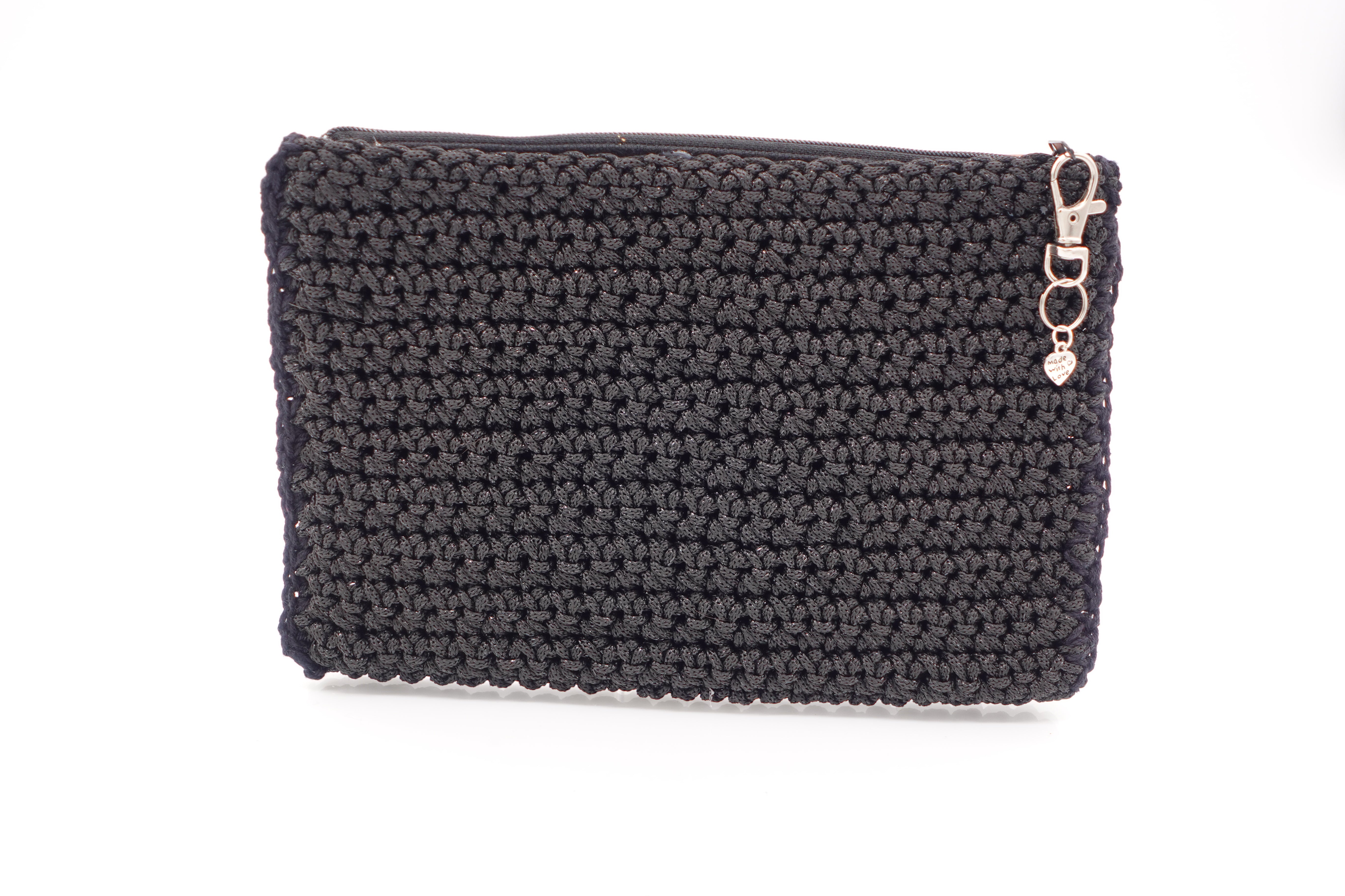 Jumieez Handcrafted Crochet Pouch – Medium Black with Woodstock Patch