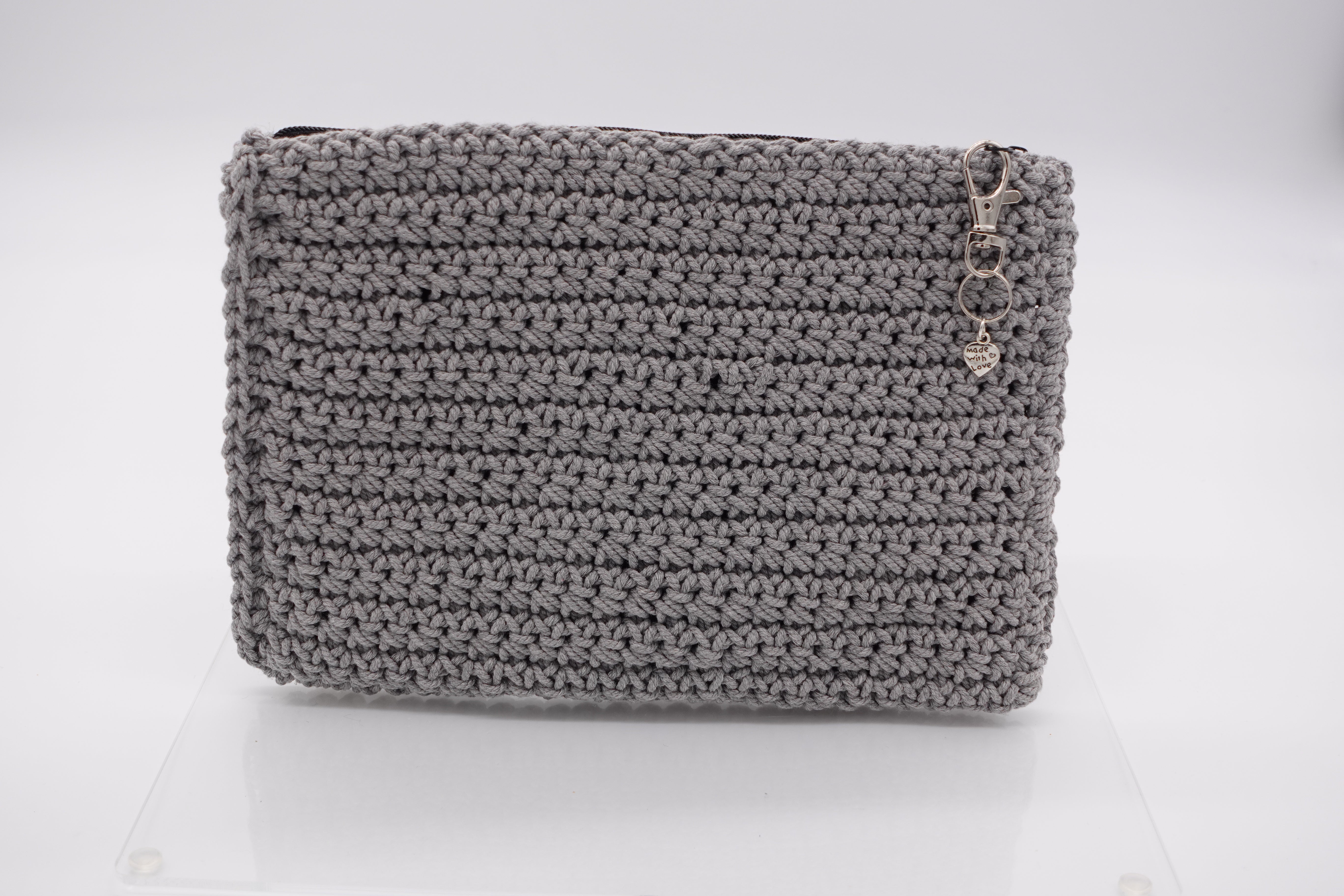 Jumieez Handcrafted Crochet Pouch – Medium Gray with Silver Star Patch