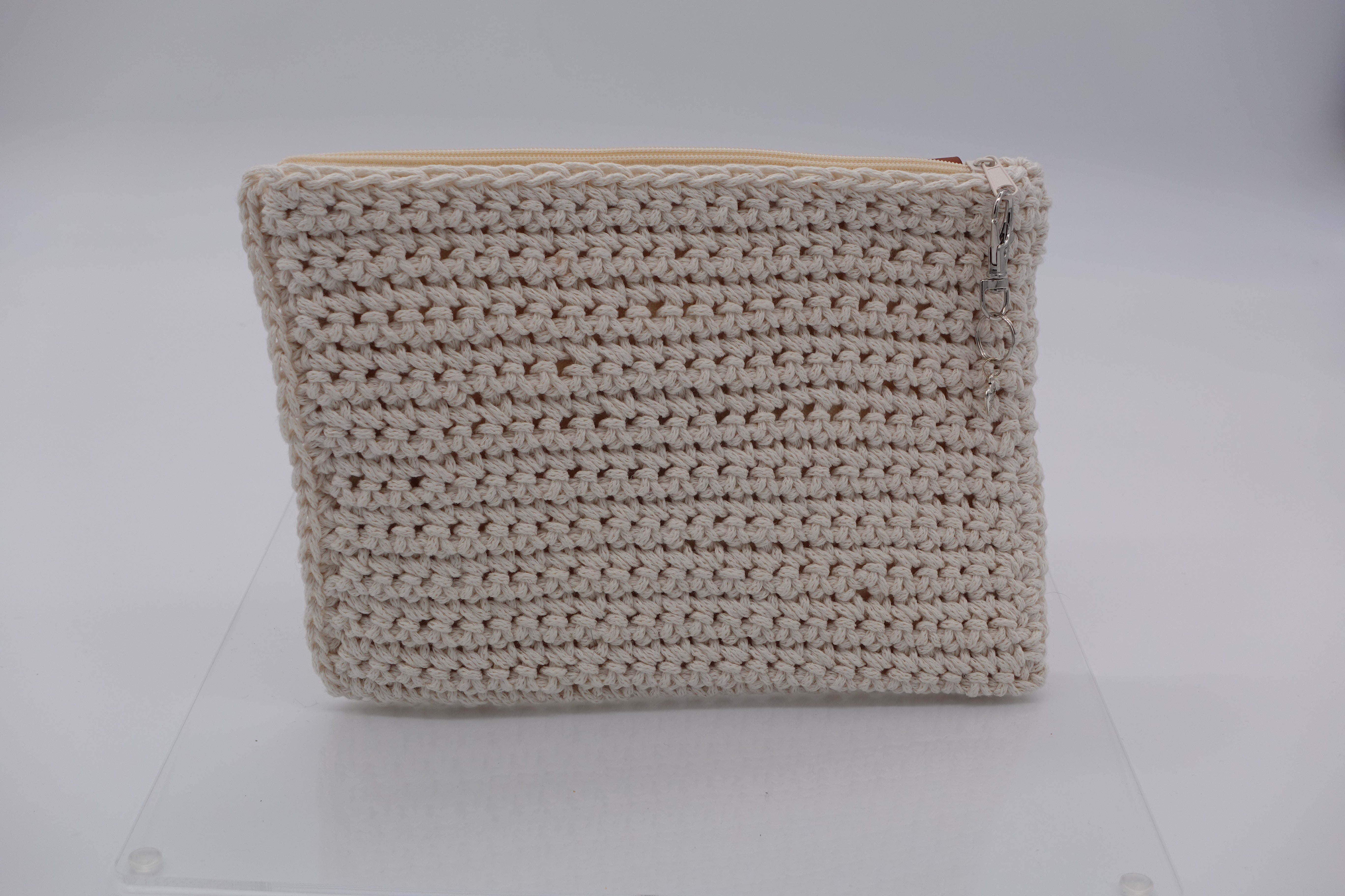 Jumieez Handcrafted Crochet Pouch – Medium Beige with Black Heart Patch