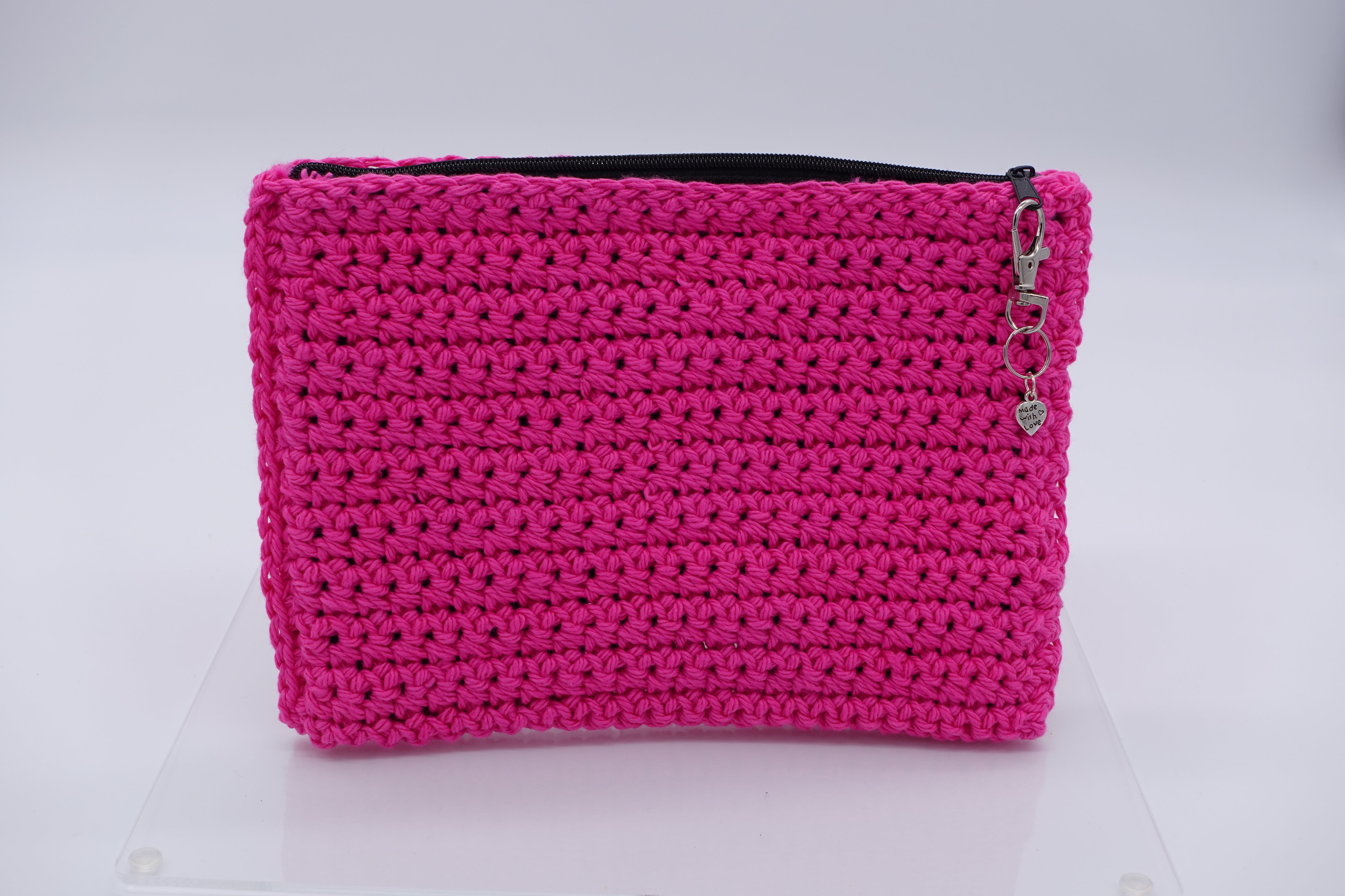 Jumieez Handcrafted Crochet Pouch – Medium Hot Pink with Black Star Patch