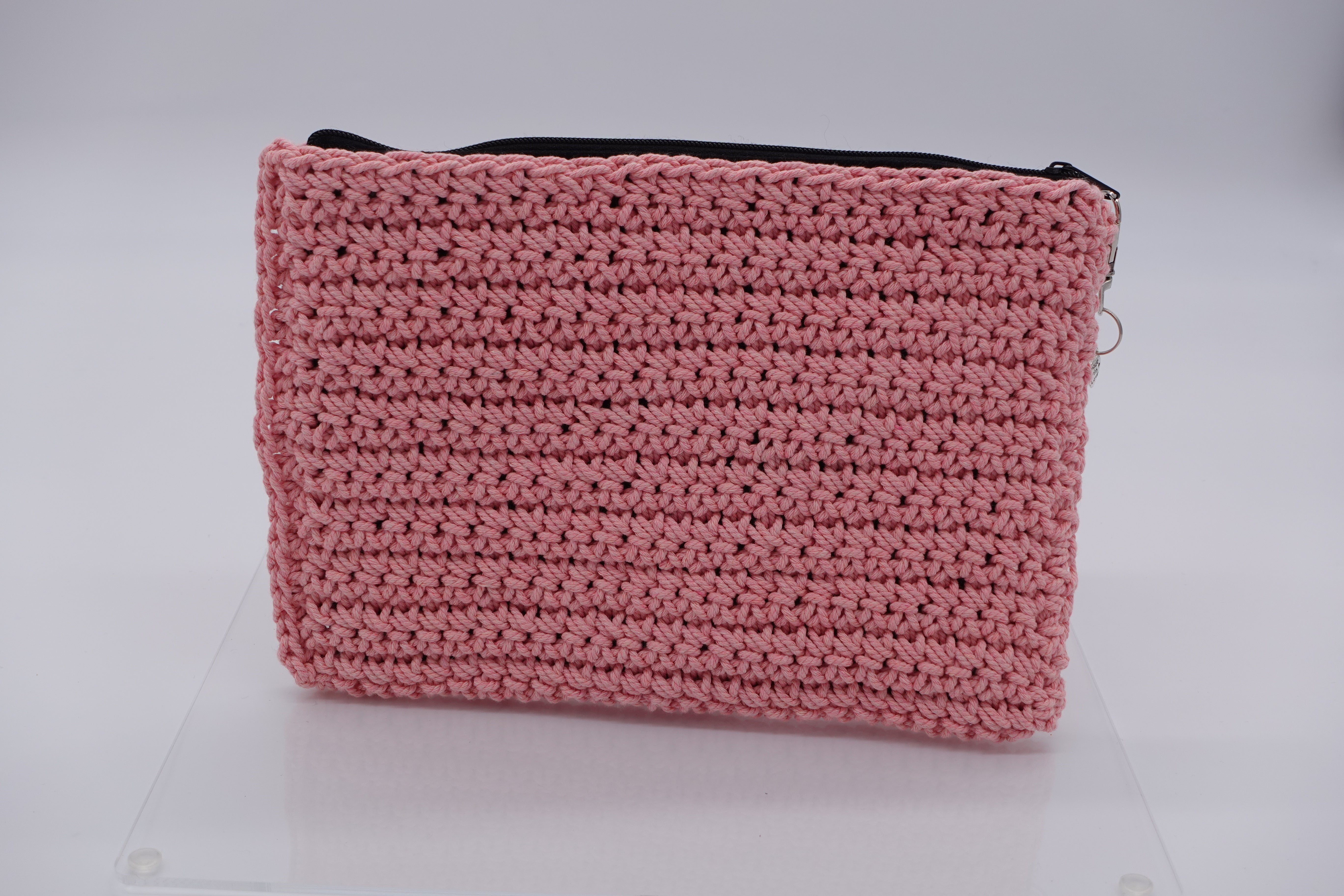 Jumieez Handcrafted Crochet Pouch – Medium Pink with Beige Heart Patch