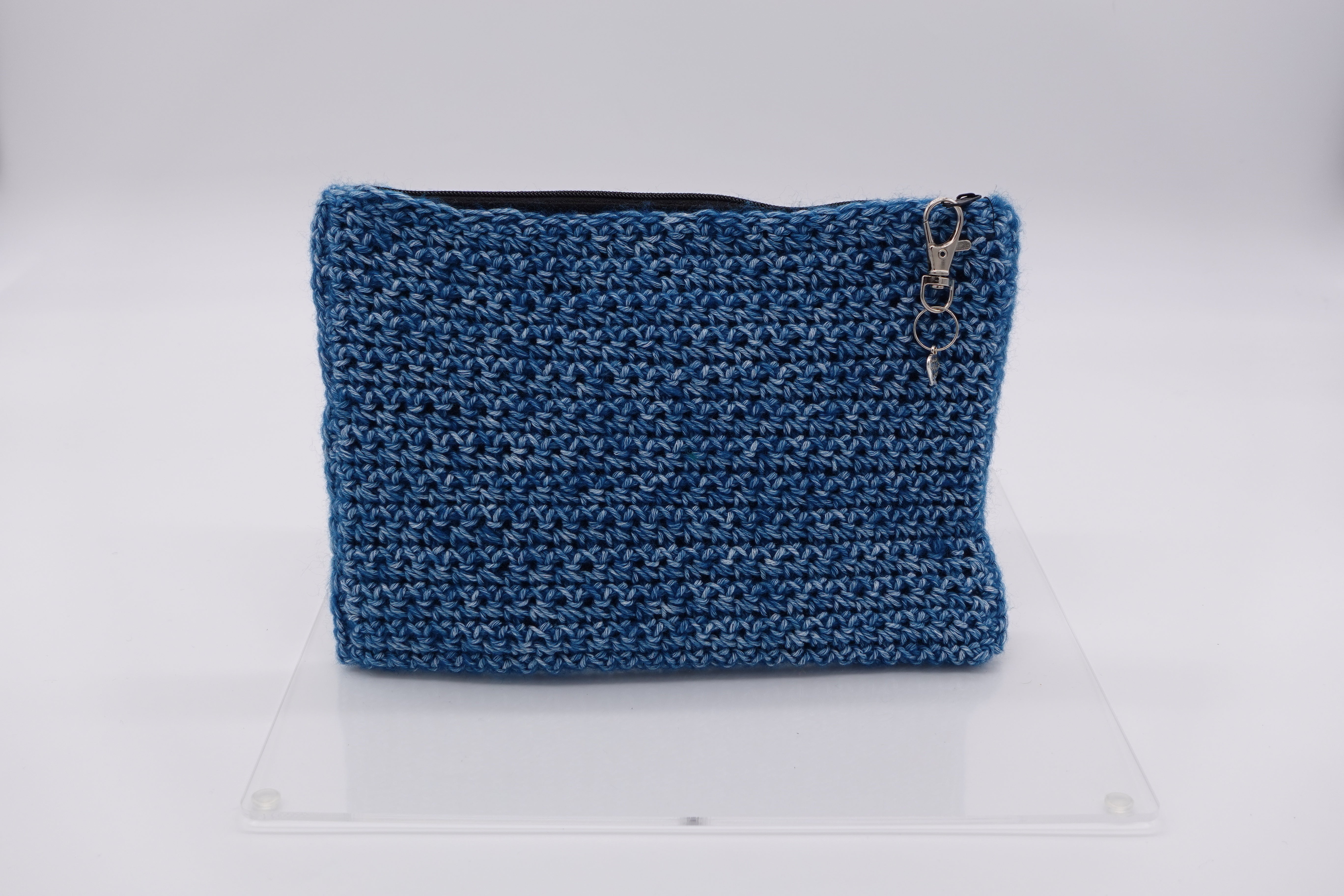 Jumieez Handcrafted Crochet Pouch – Special Edition Medium Blue with Rhinestone Love Patch