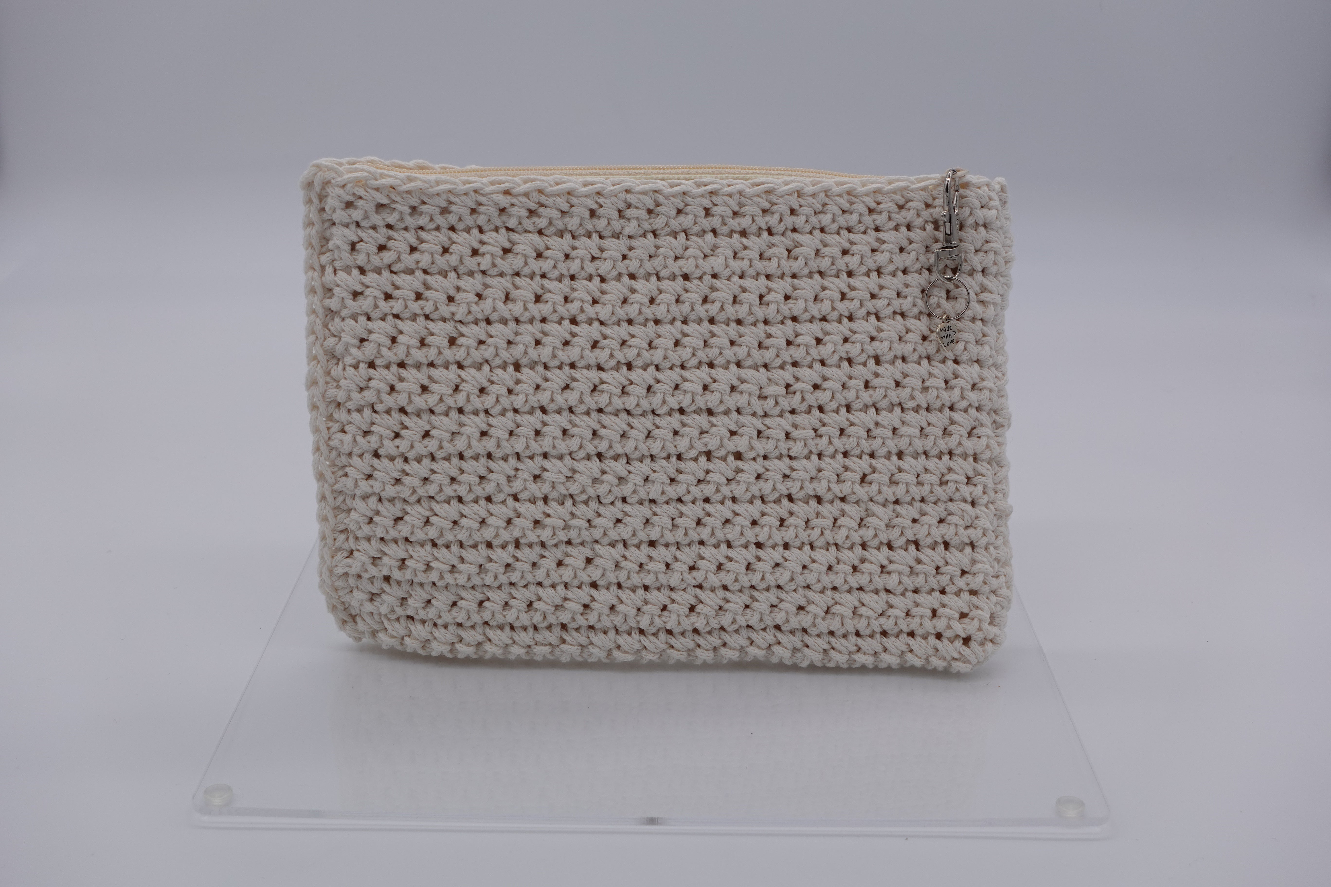 Jumieez Handcrafted Crochet Pouch – Special Edition Medium Cream with Rhinestone Tokyo Patch