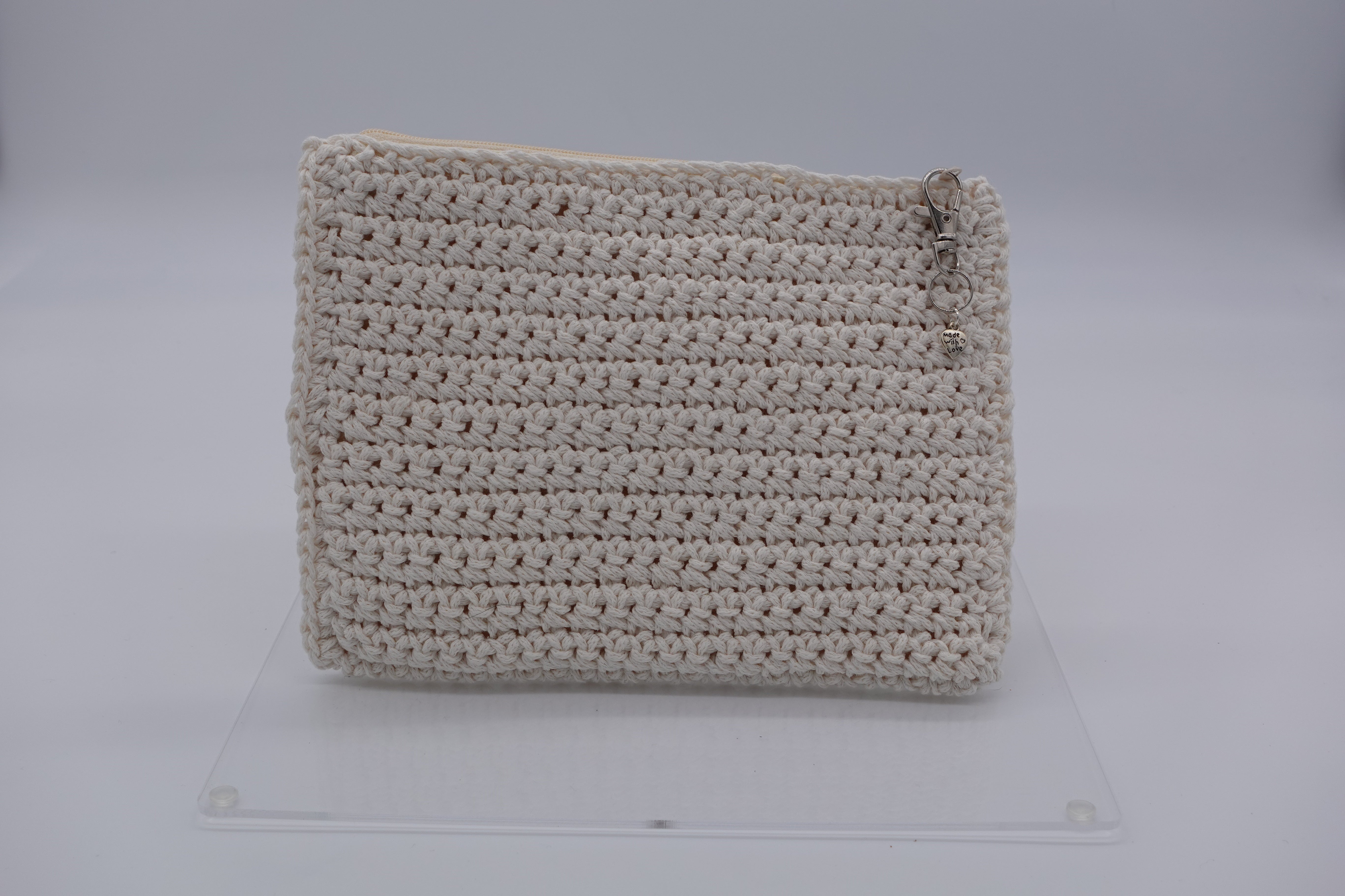 Jumieez Handcrafted Crochet Pouch – Medium Cream with Four Black Stars Patch