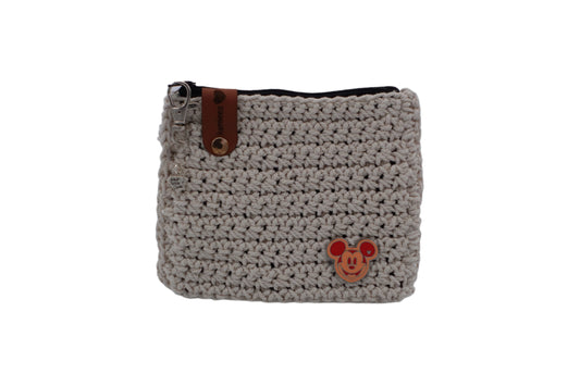 Jumieez Handcrafted Crochet Pouch – Special Edition Small Cream with Mickey-Inspired Patch