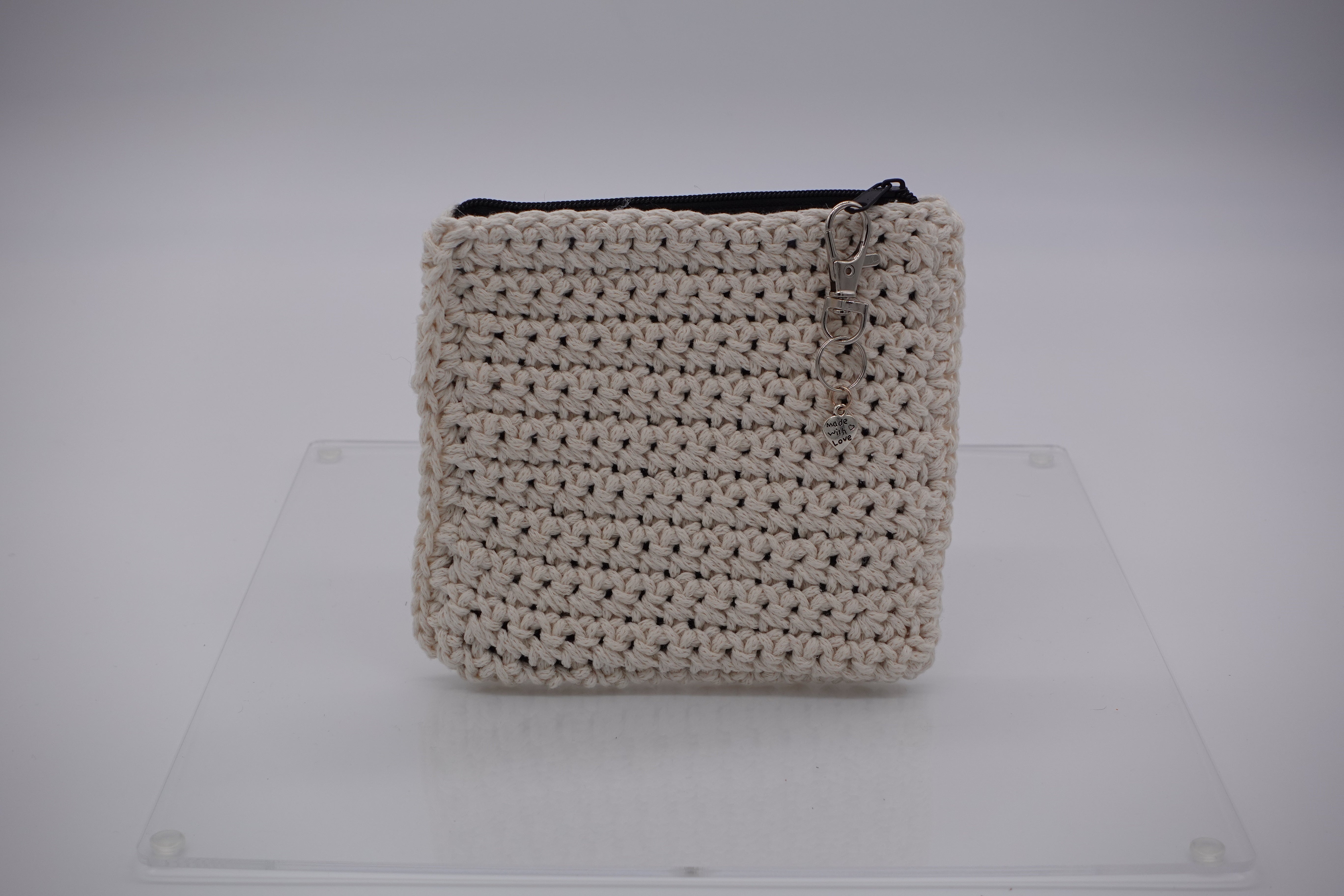 Jumieez Handcrafted Crochet Pouch – Small Cream with Colorful Lips Patch