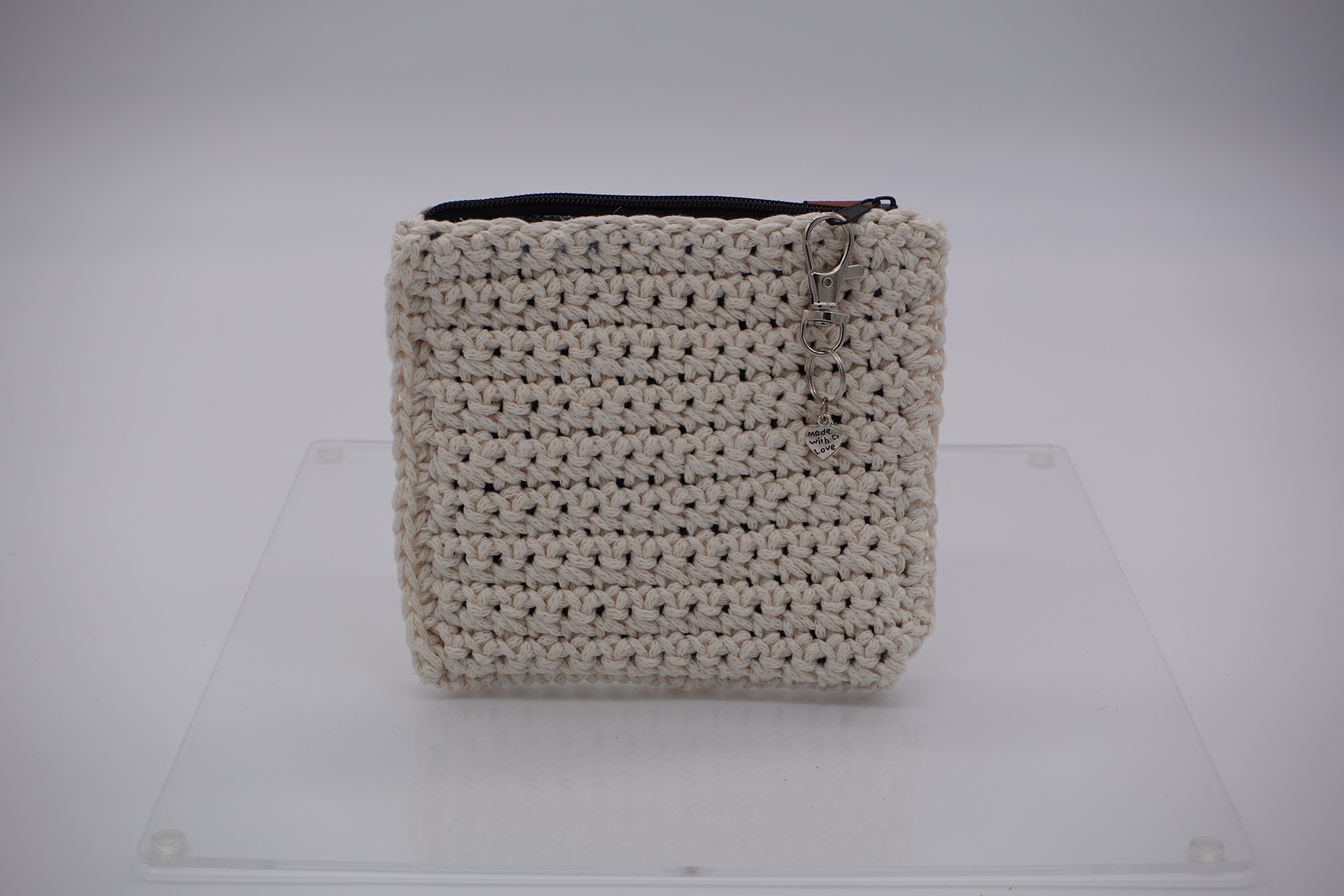 Jumieez Handcrafted Crochet Pouch – Special Edition Small Cream with Rhinestone Crown Patch