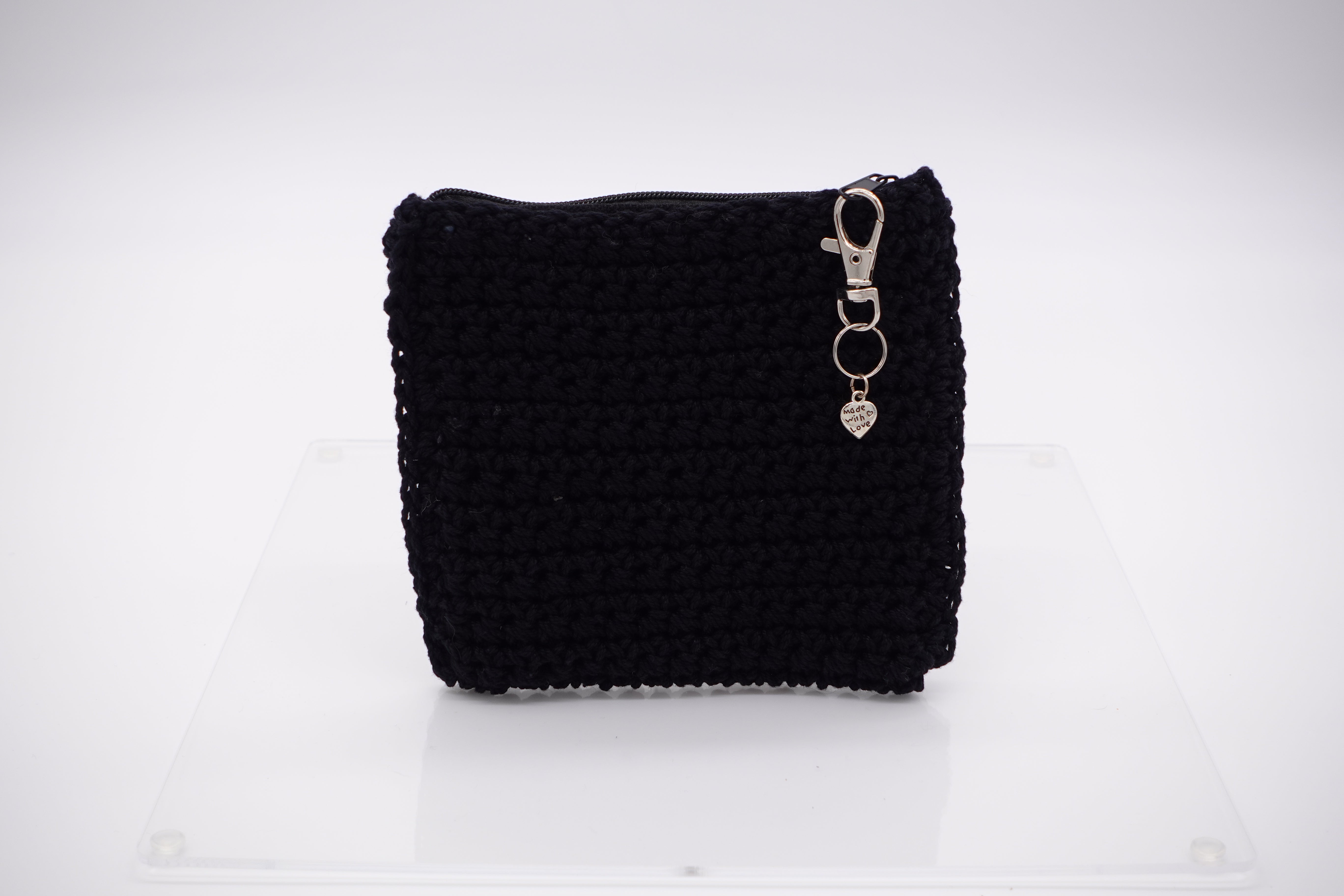 Jumieez Handcrafted Crochet Pouch – Small Black with ‘Kindness Is Cool’ Heart Patch