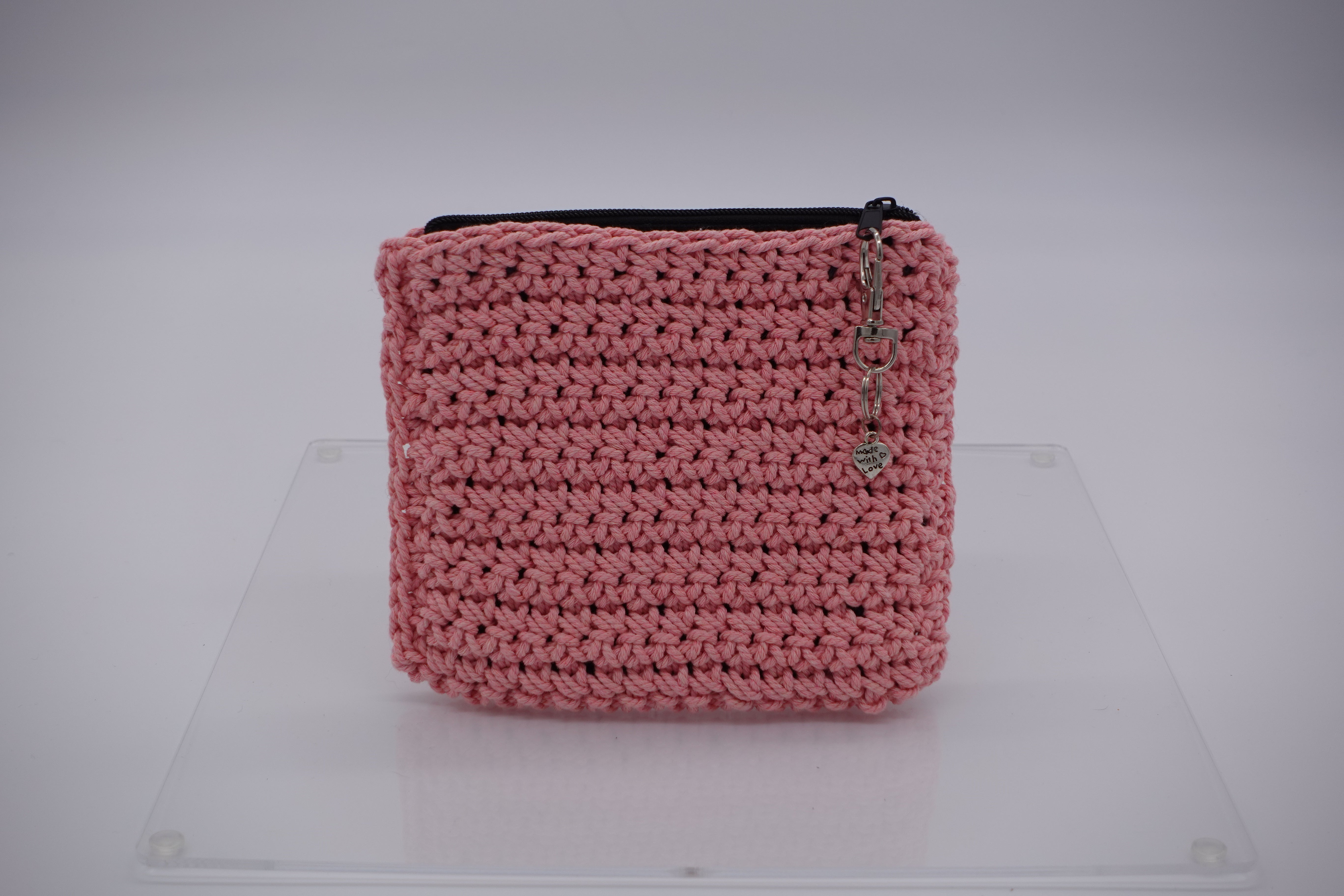 Jumieez Handcrafted Crochet Pouch – Small Pink with ‘This Girl Can’ Heart Patch