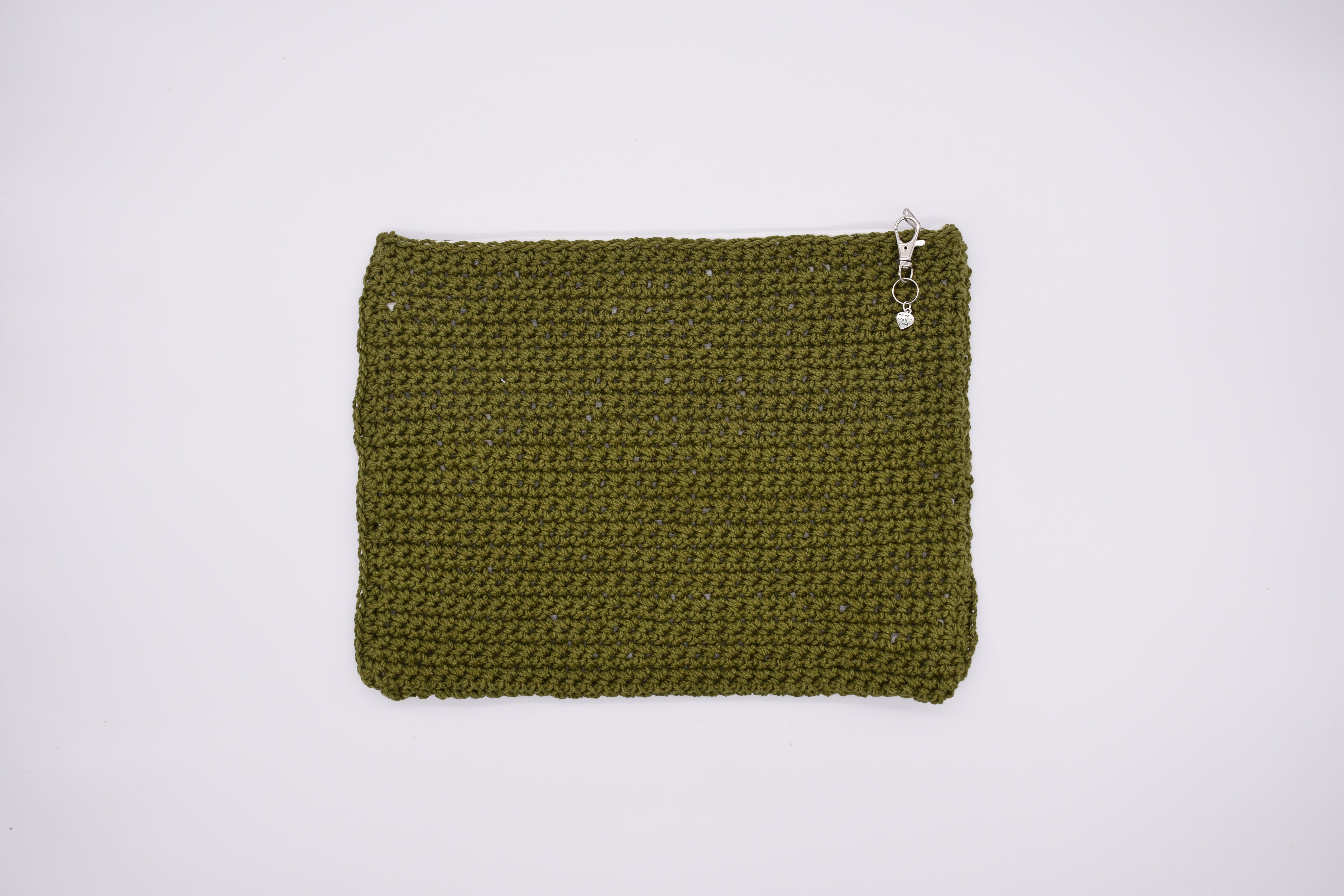 Jumieez Handcrafted Crochet Pouch – Special Edition Large Olive Green with Dripping Love Patch