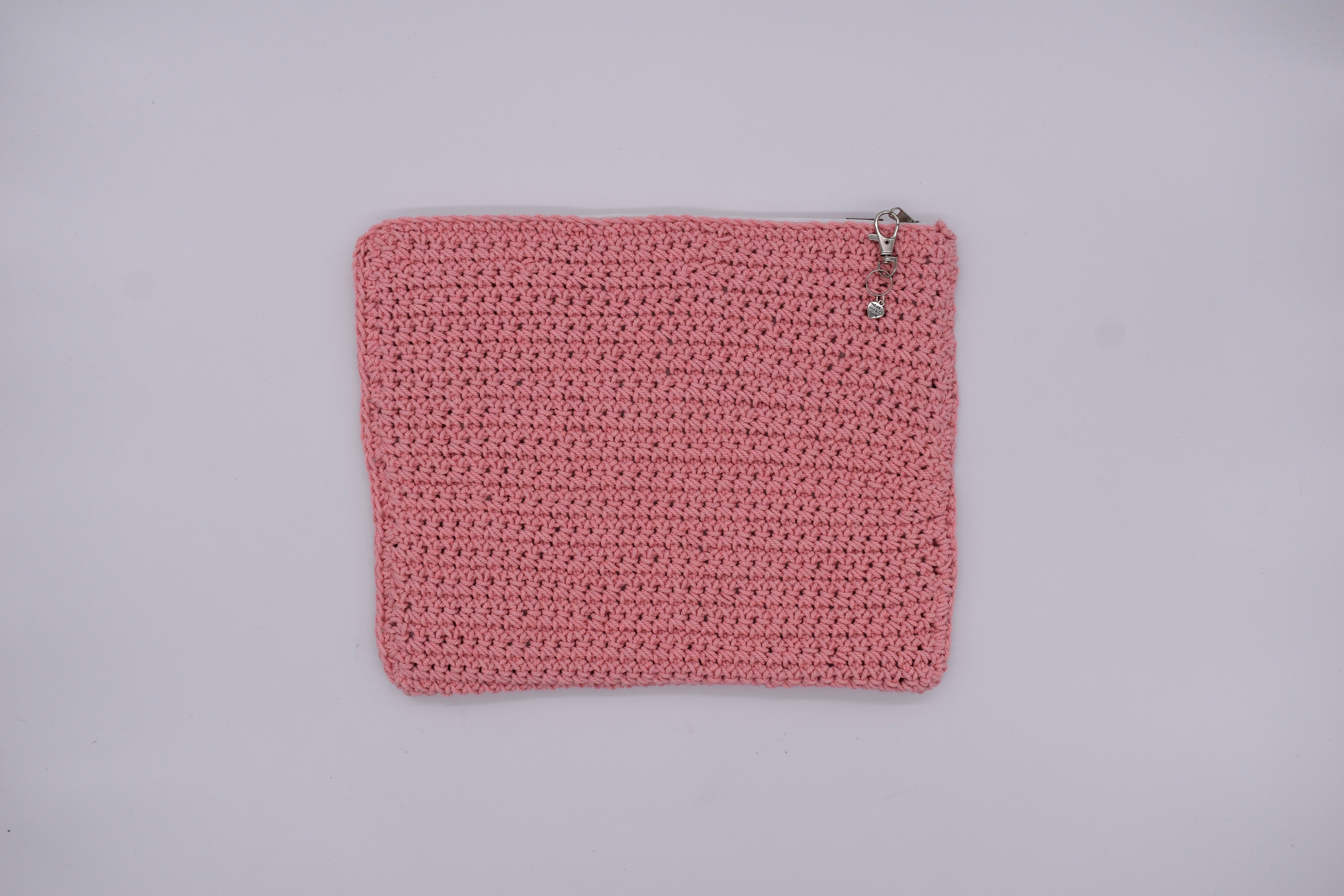 Jumieez Handcrafted Crochet Pouch – Large Pink with Sequin ‘LOVE’ Patch