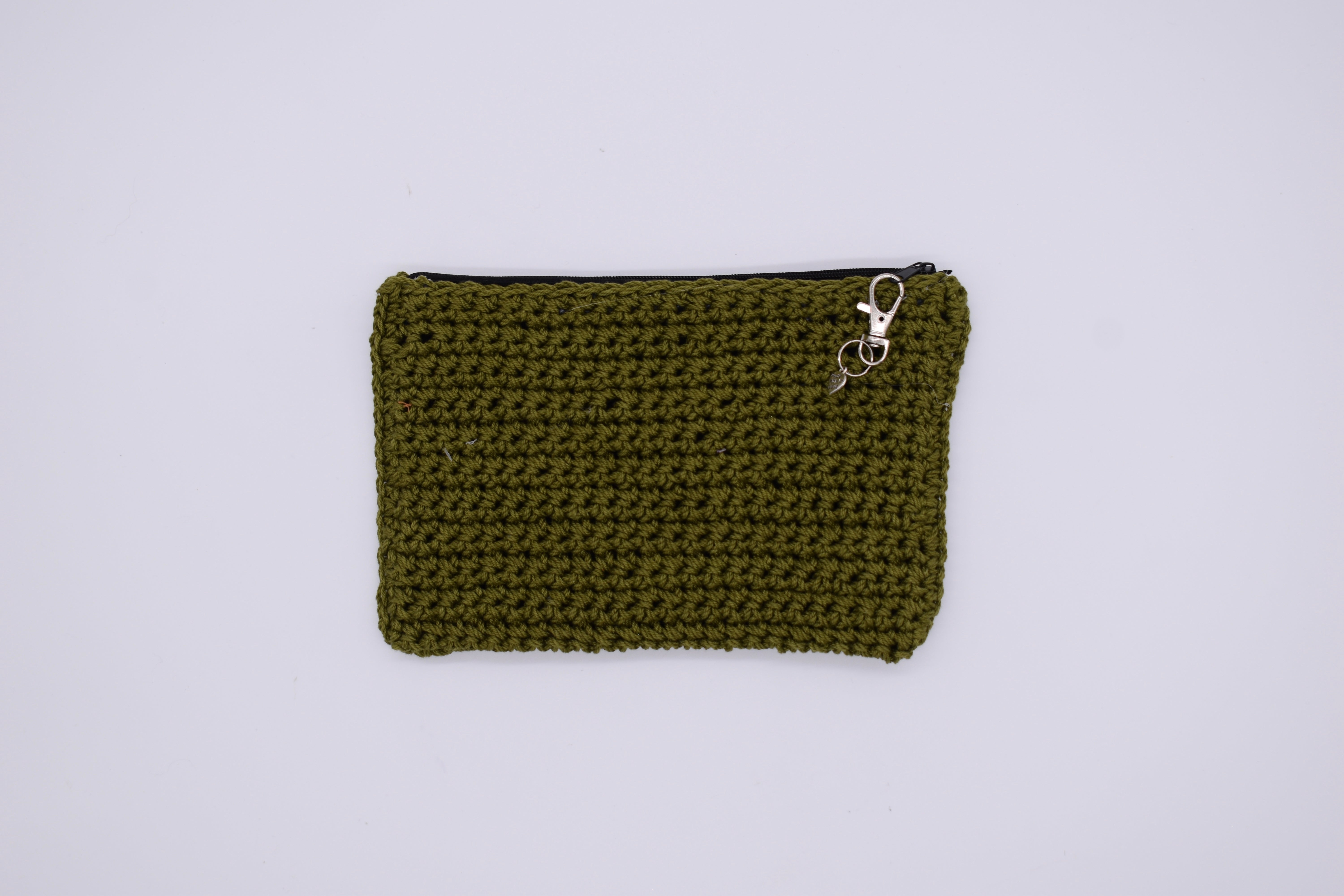 Jumieez Handcrafted Crochet Pouch – Special Edition Medium Olive Green with Diamond Heart Patch