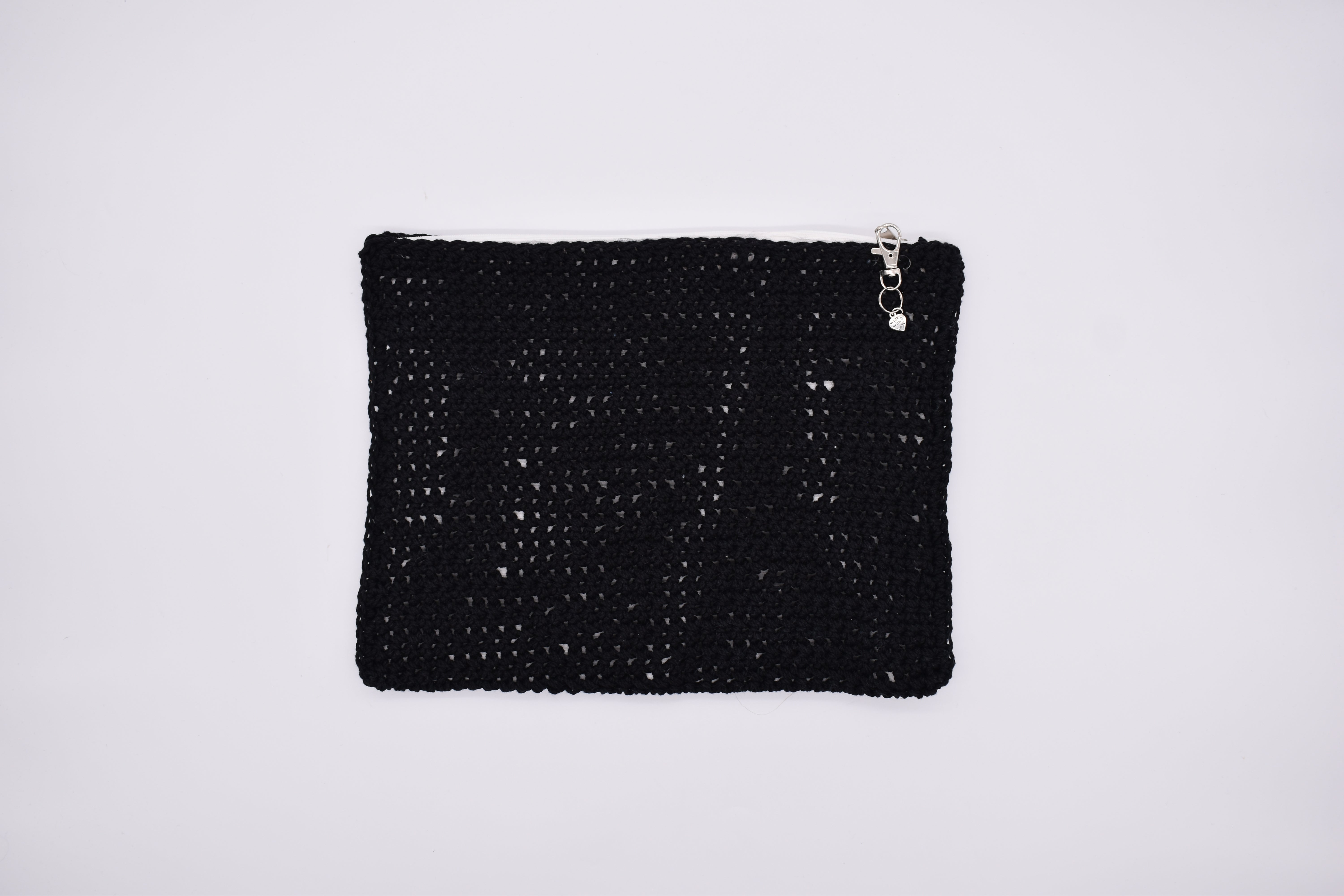 Jumieez Handcrafted Crochet Pouch – Large Black with Rhinestone Mickey-Inspired Patch