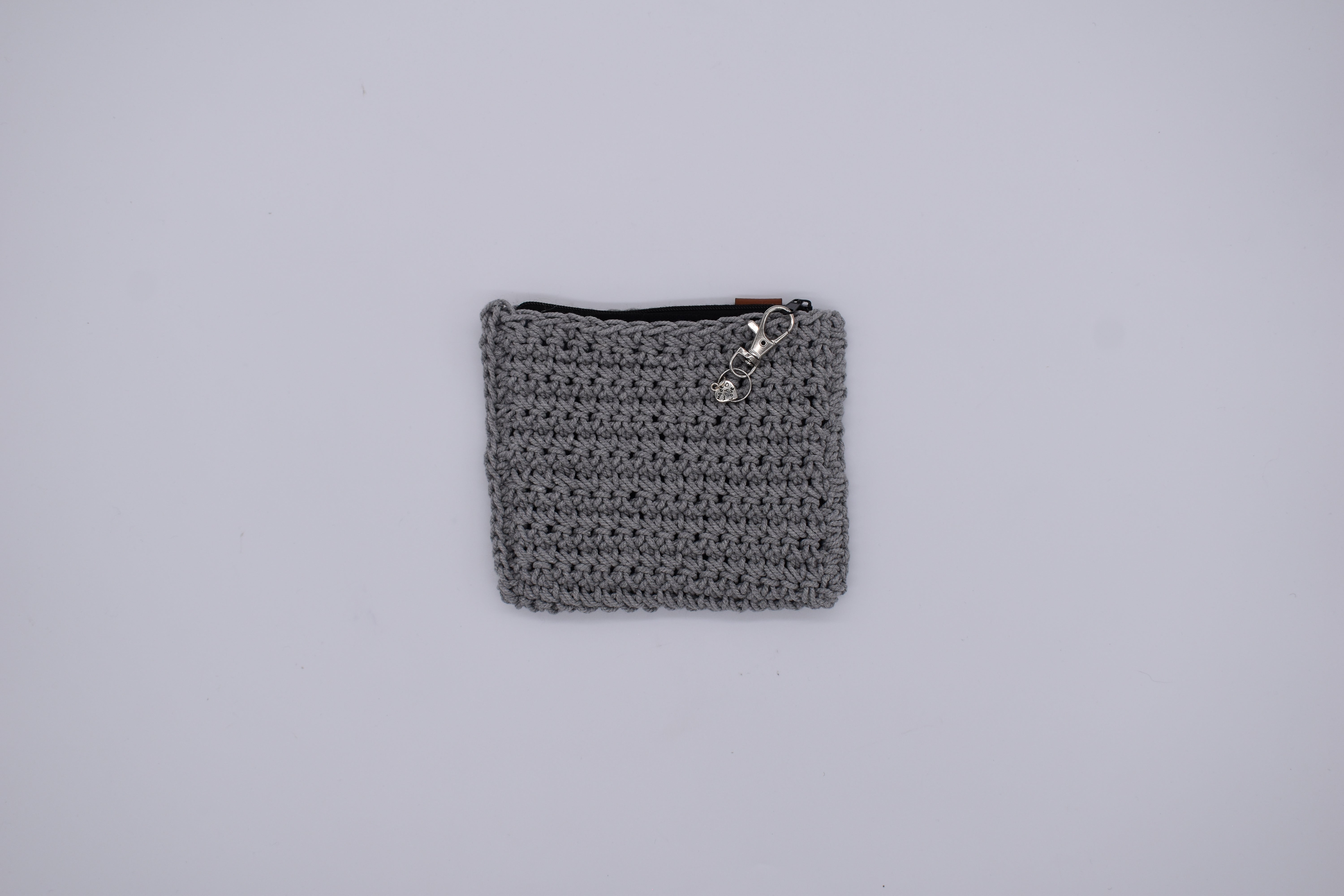 Jumieez Handcrafted Crochet Pouch – Small Grey with ‘Kindness is Cool’ Heart Patch