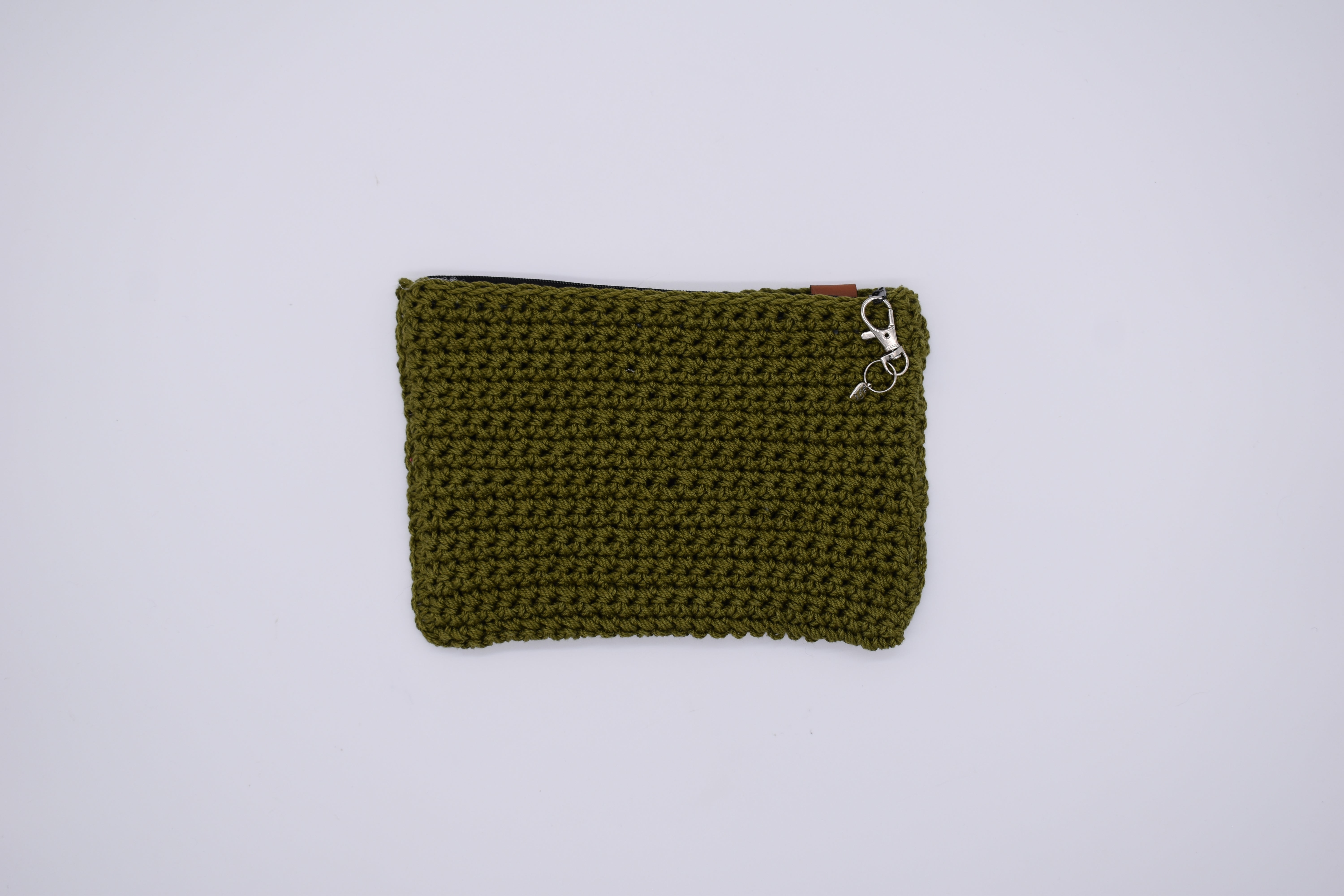 Jumieez Handcrafted Crochet Pouch – Medium Olive Green with Black Star Patch