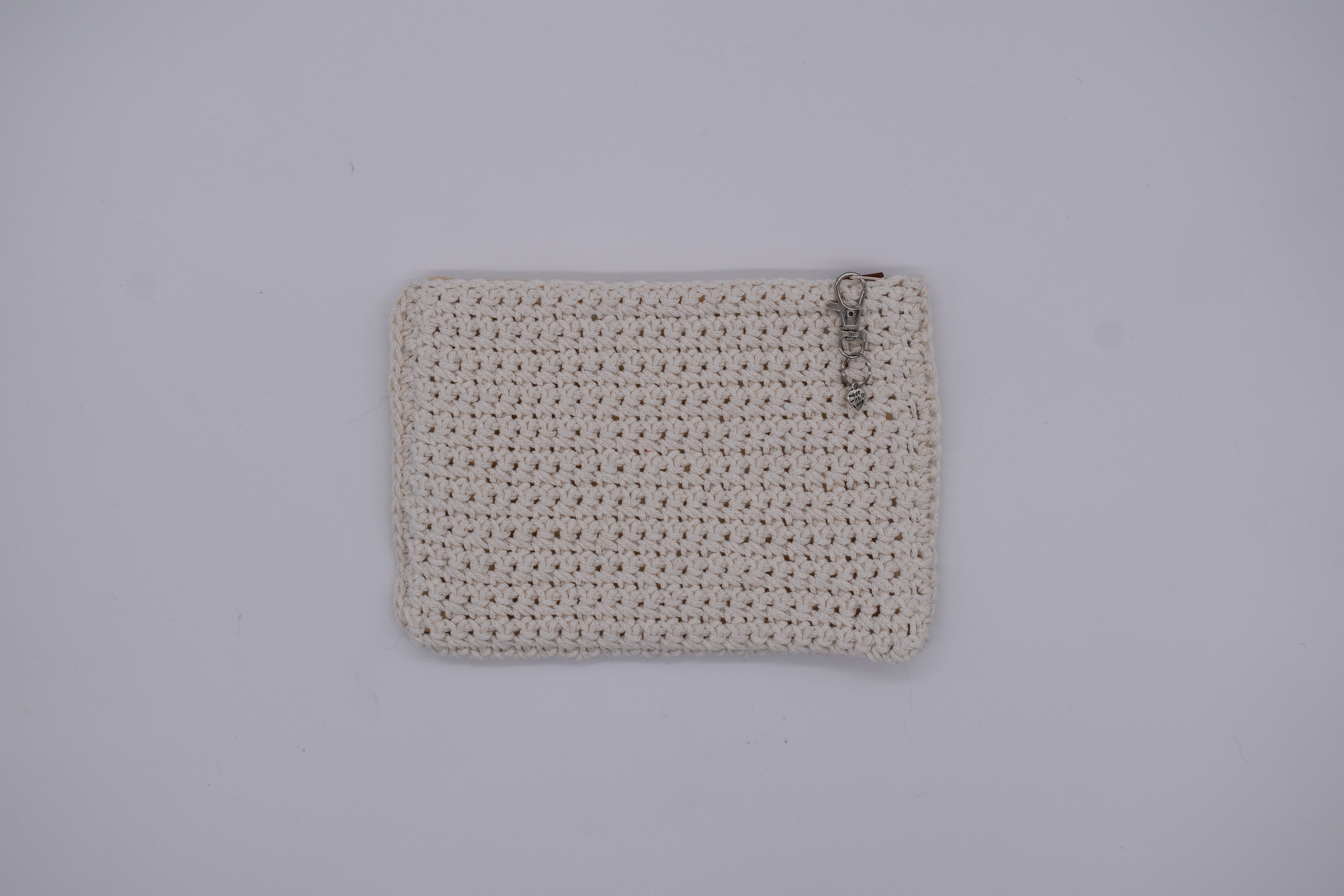 Jumieez Handcrafted Crochet Pouch – Medium Cream with Black Spade Patch