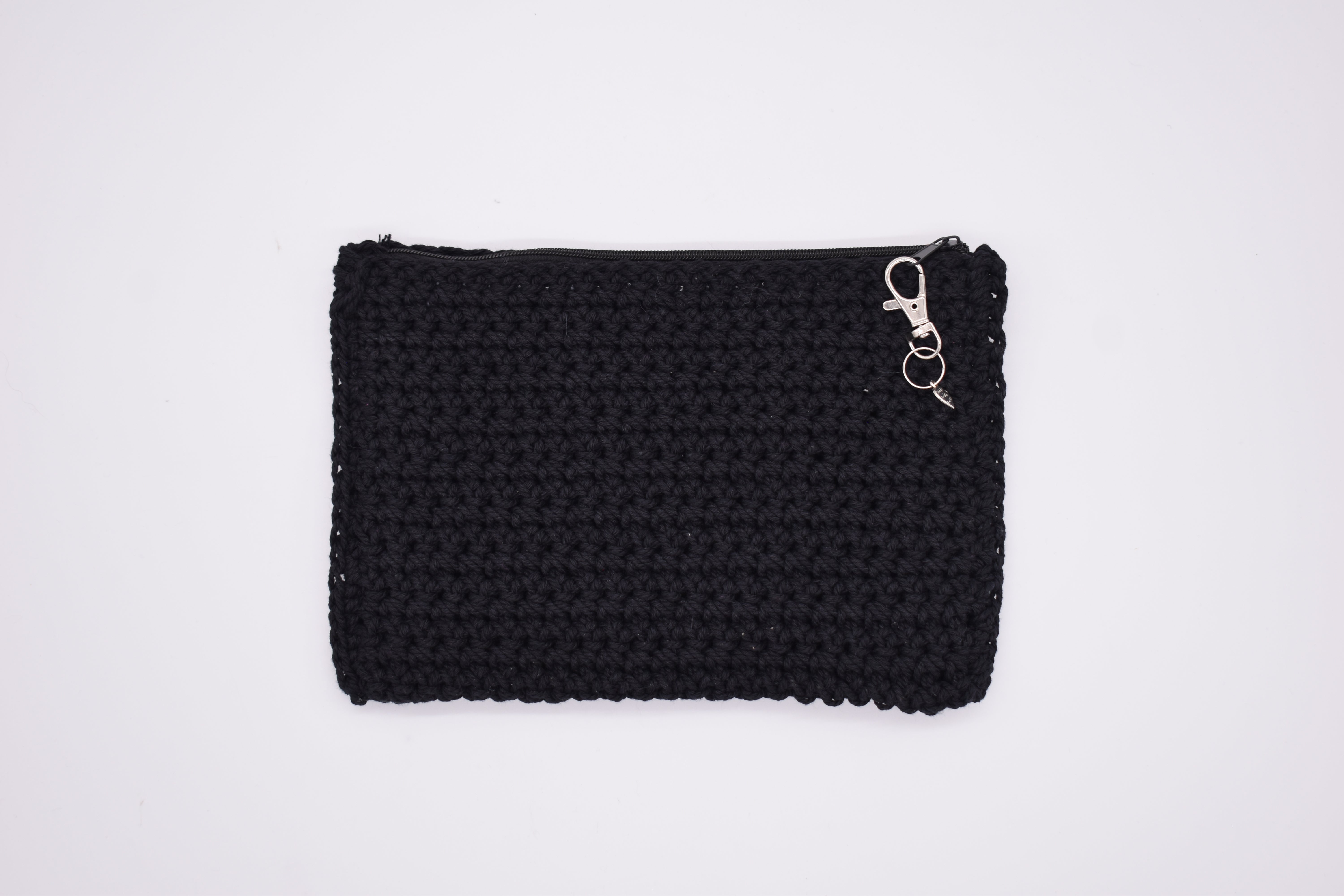 Jumieez Handcrafted Crochet Pouch – Medium Black with Bejeweled Heart & Eye Patch