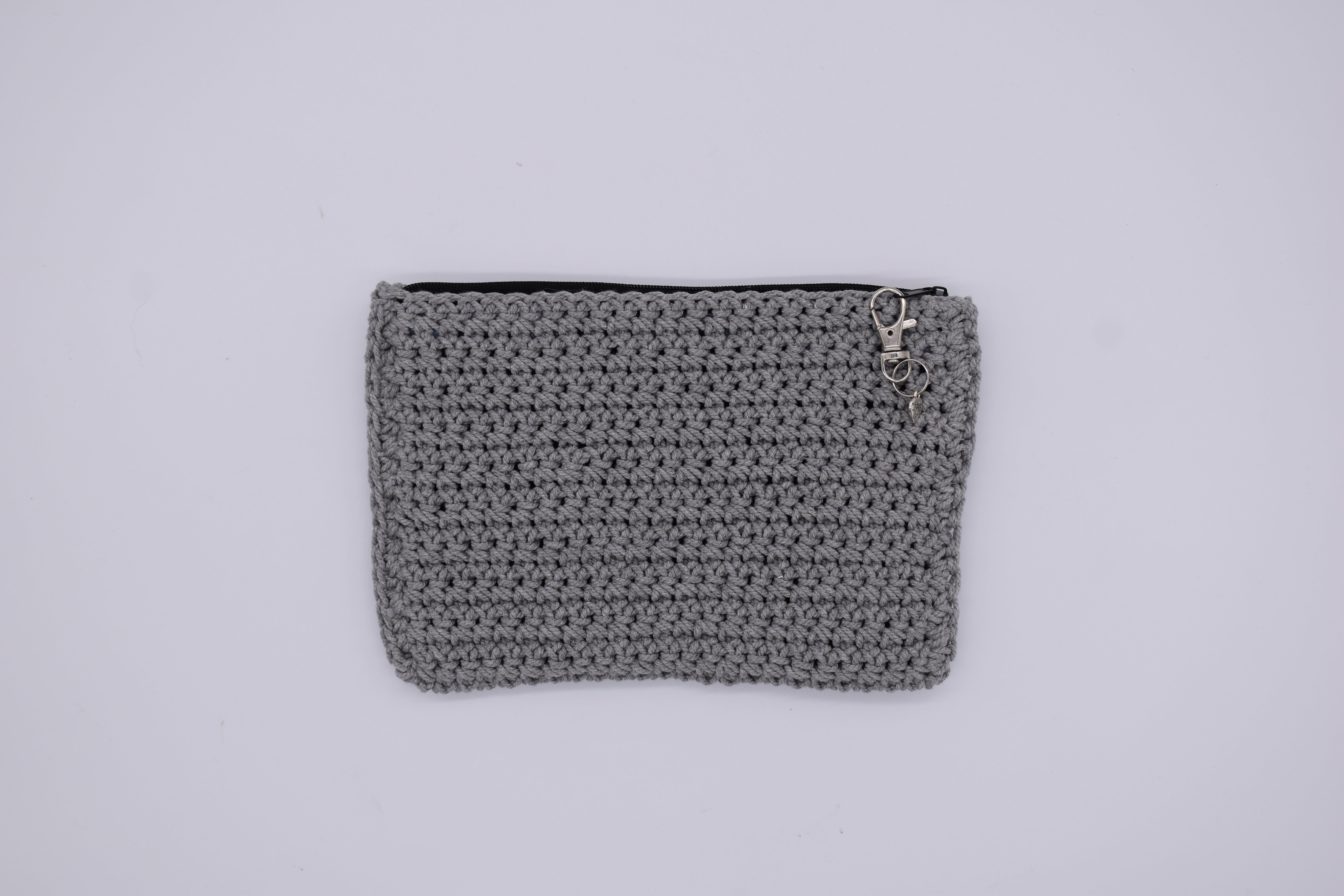 Jumieez Handcrafted Crochet Pouch – Special Edition Medium Grey with Black Fish Rhinestone Patch