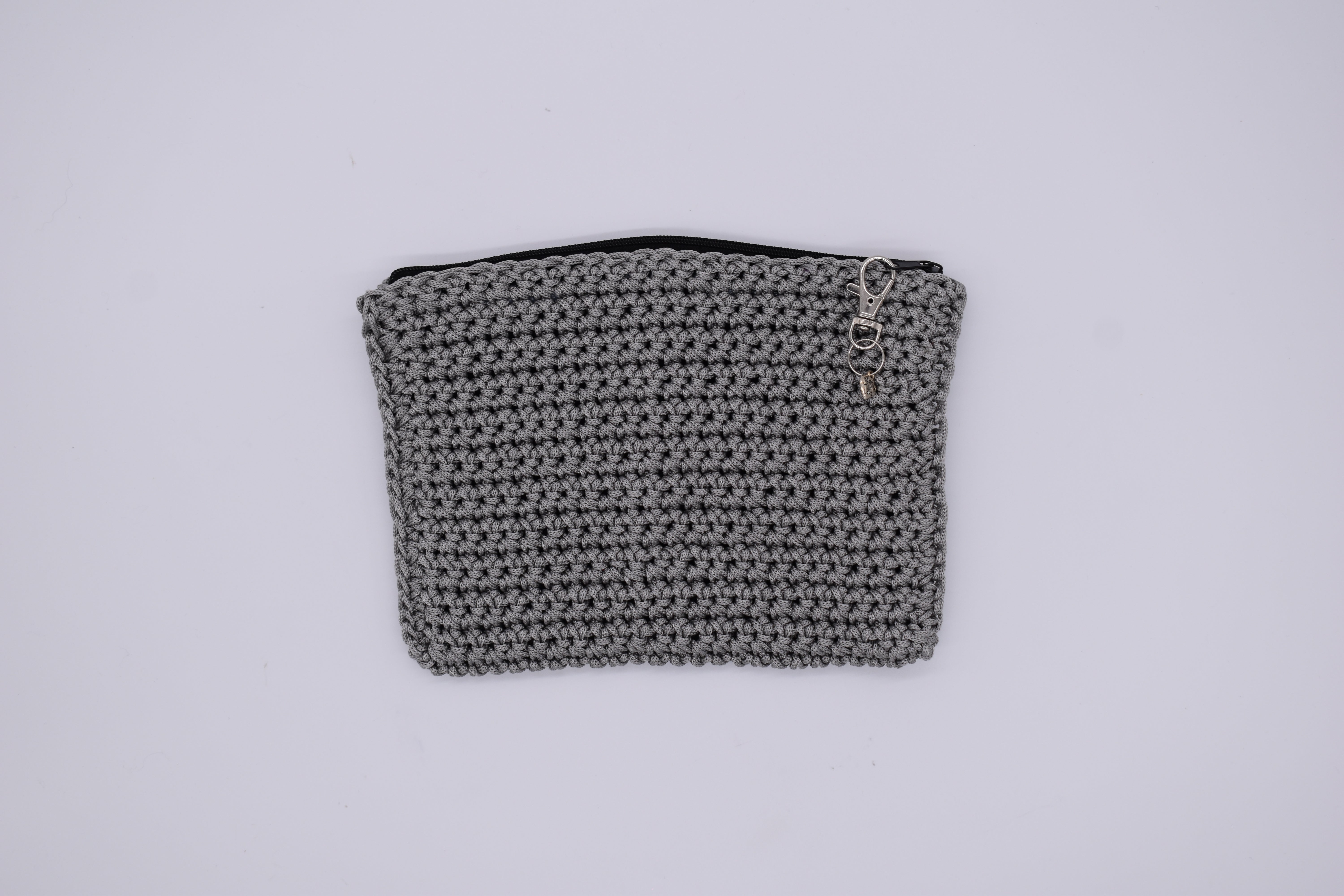 Jumieez Handcrafted Crochet Pouch – Special Edition Medium Grey with ‘LOVE’ Rhinestone Patch