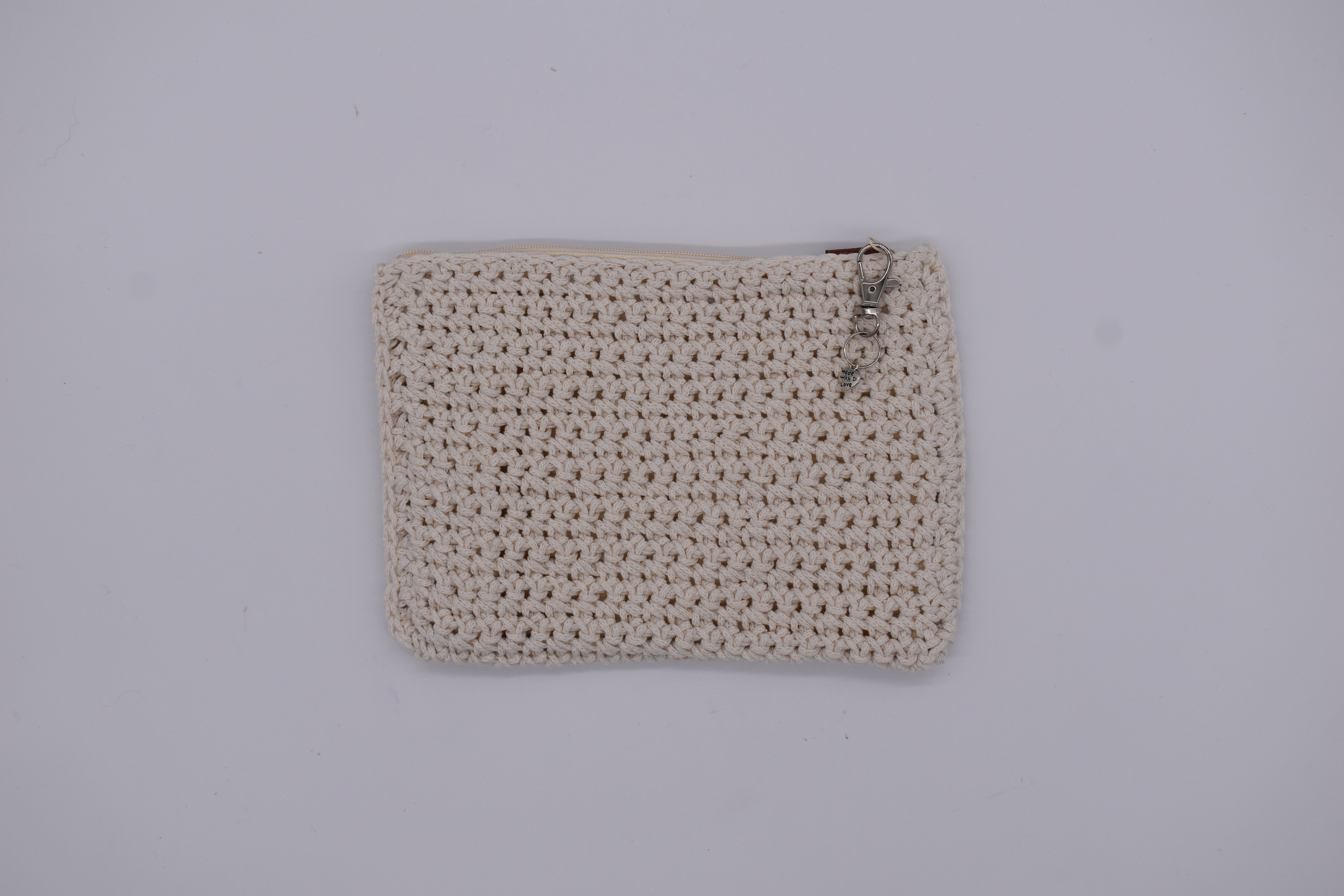 Jumieez Handcrafted Crochet Pouch – Special Edition Medium Cream with ‘MOM’ Rhinestone Patch