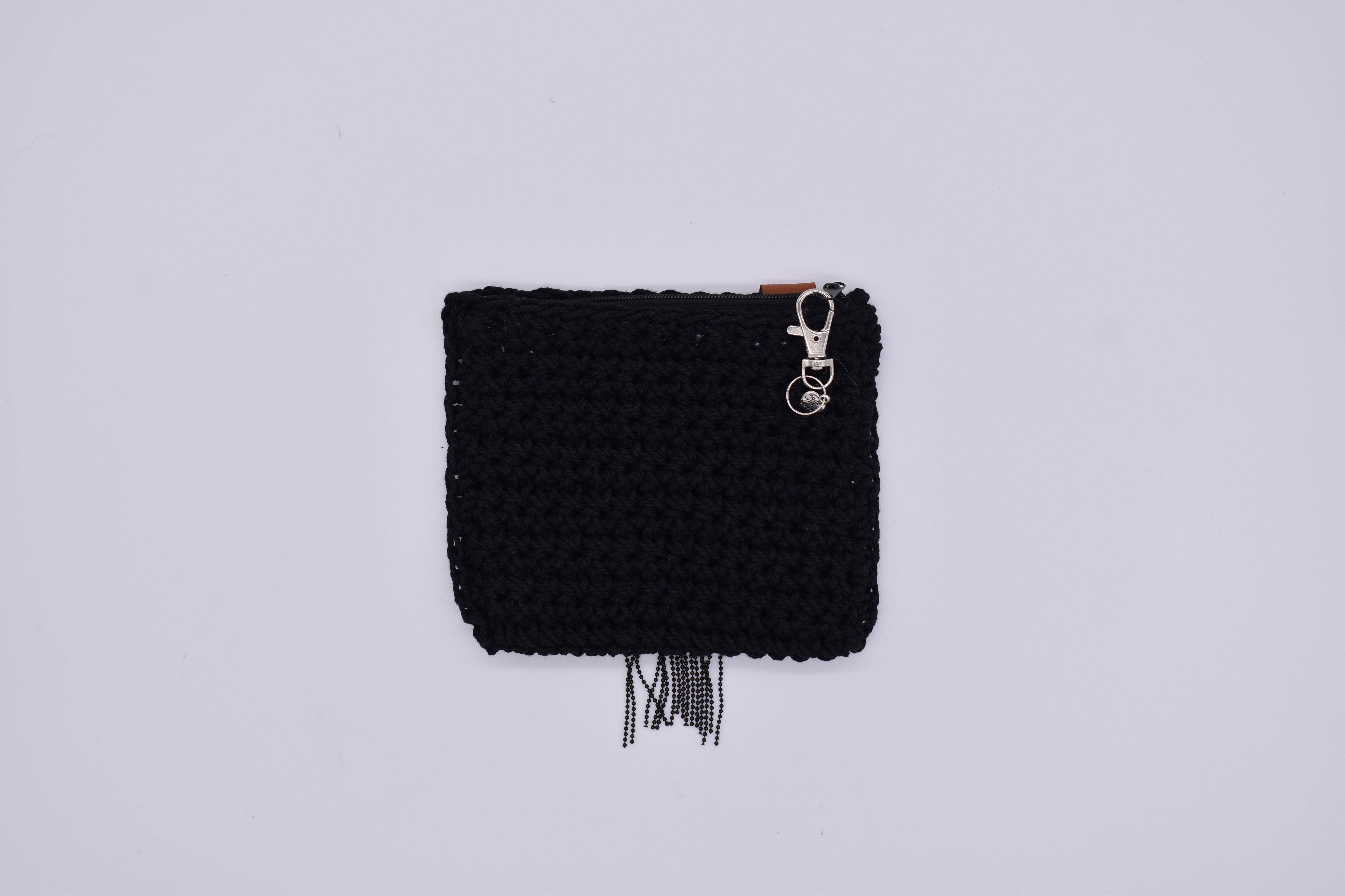 Jumieez Handcrafted Crochet Pouch – Special Edition Small Black with Star Patch & Fringe