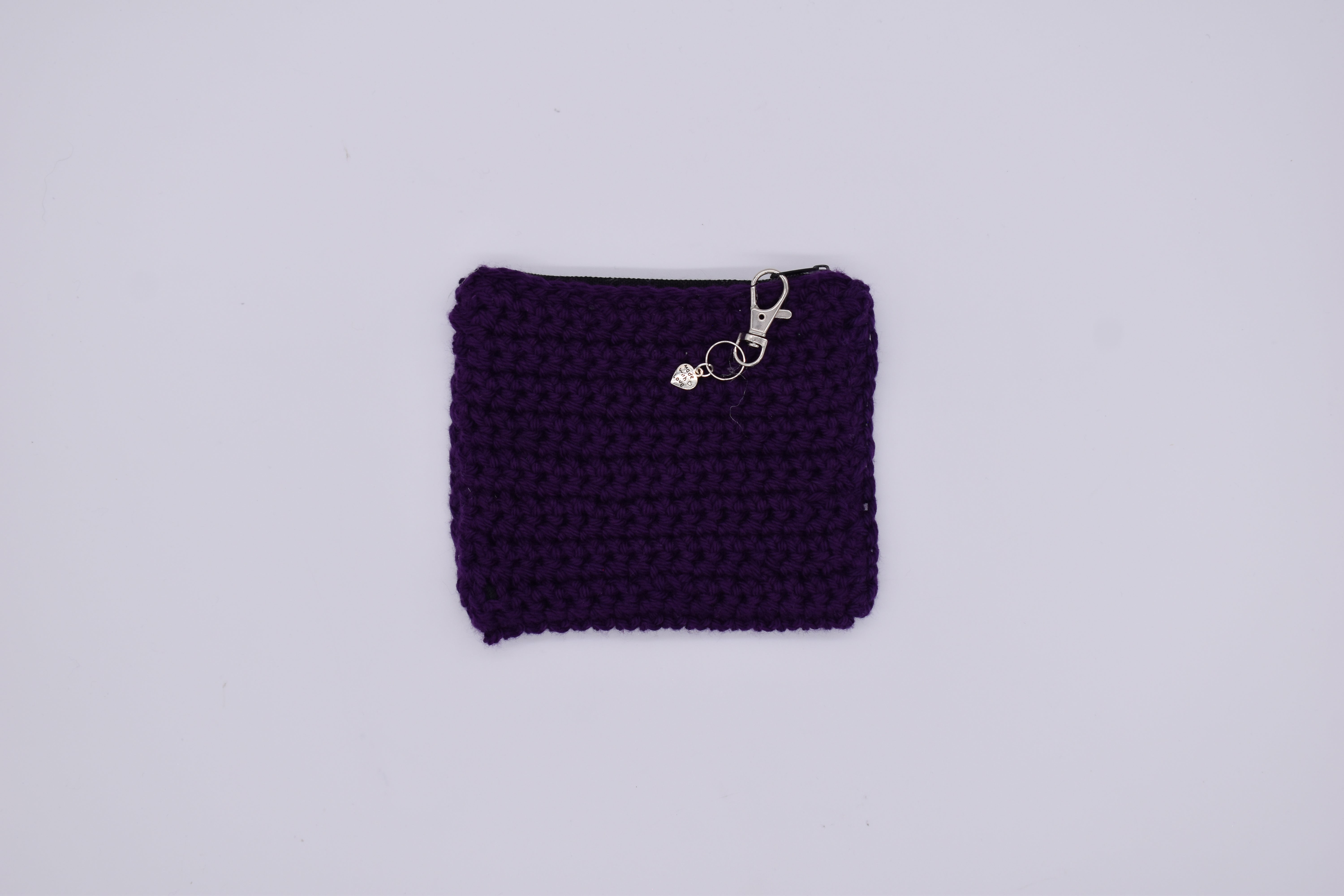 Jumieez Handcrafted Crochet Pouch – Special Edition Small Purple with Heart Patch