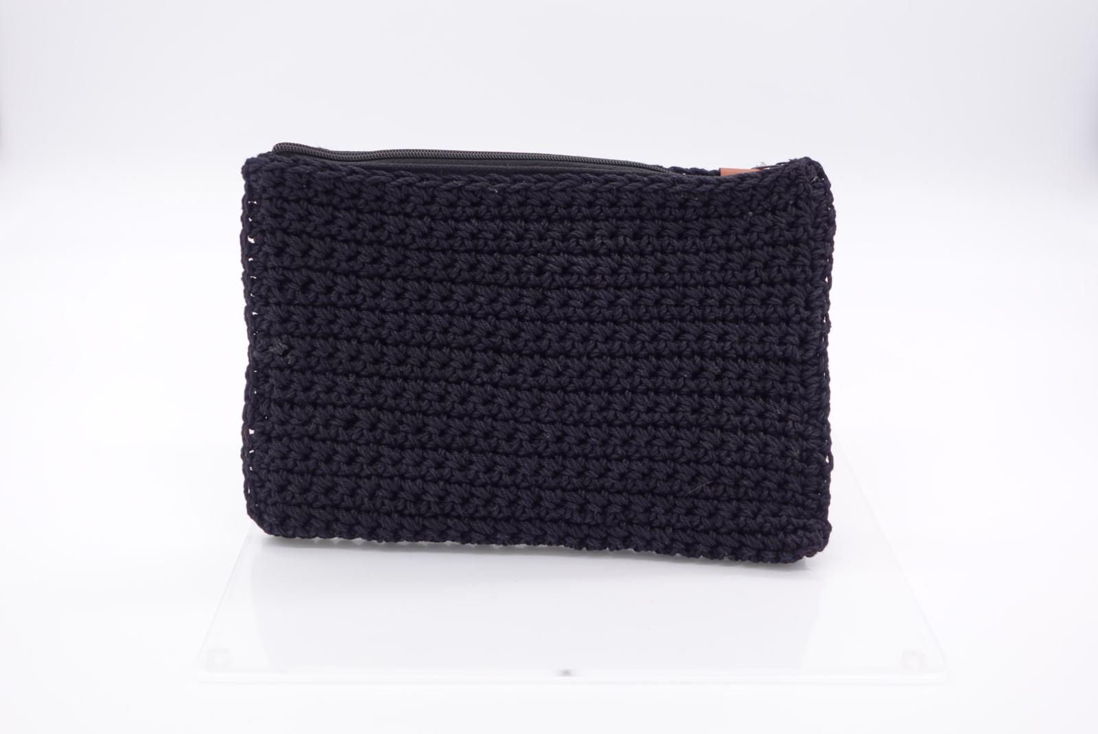 Jumieez Handcrafted Crochet Pouch – Special Edition Medium Black with Rhinestone Fishbone Patch